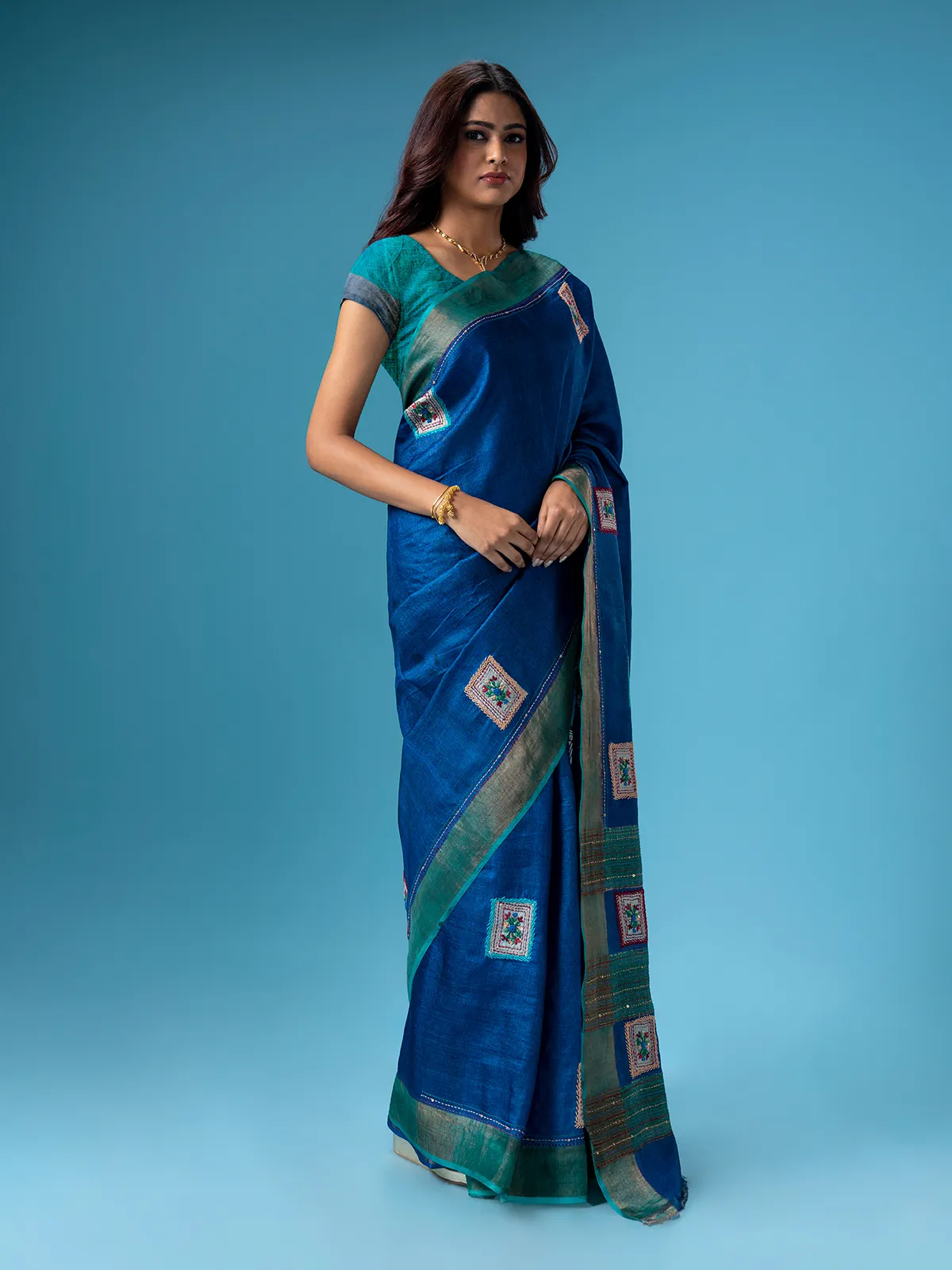 Stylish blue cotton saree