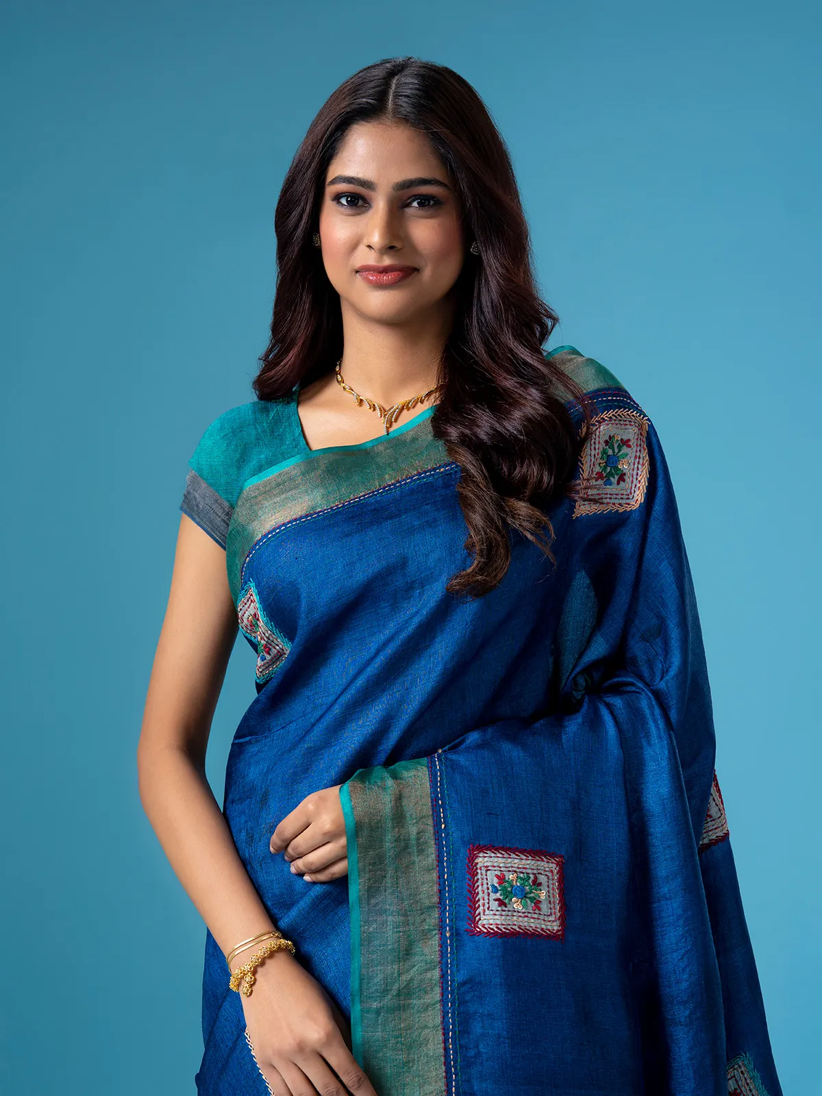 Stylish blue cotton saree