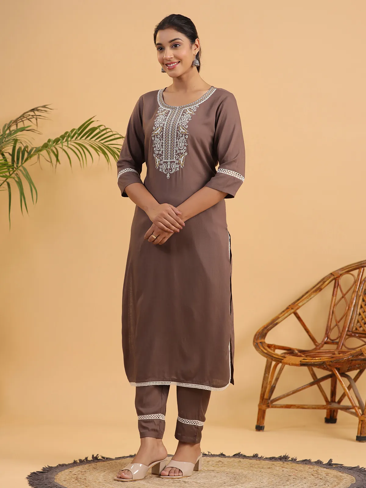 Stylish cotton brown kurti set