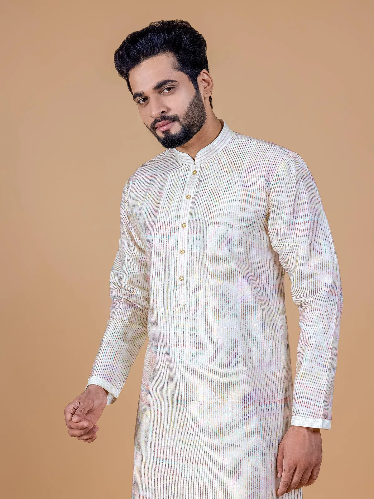 Stylish cream cotton  Men Kurta pajama