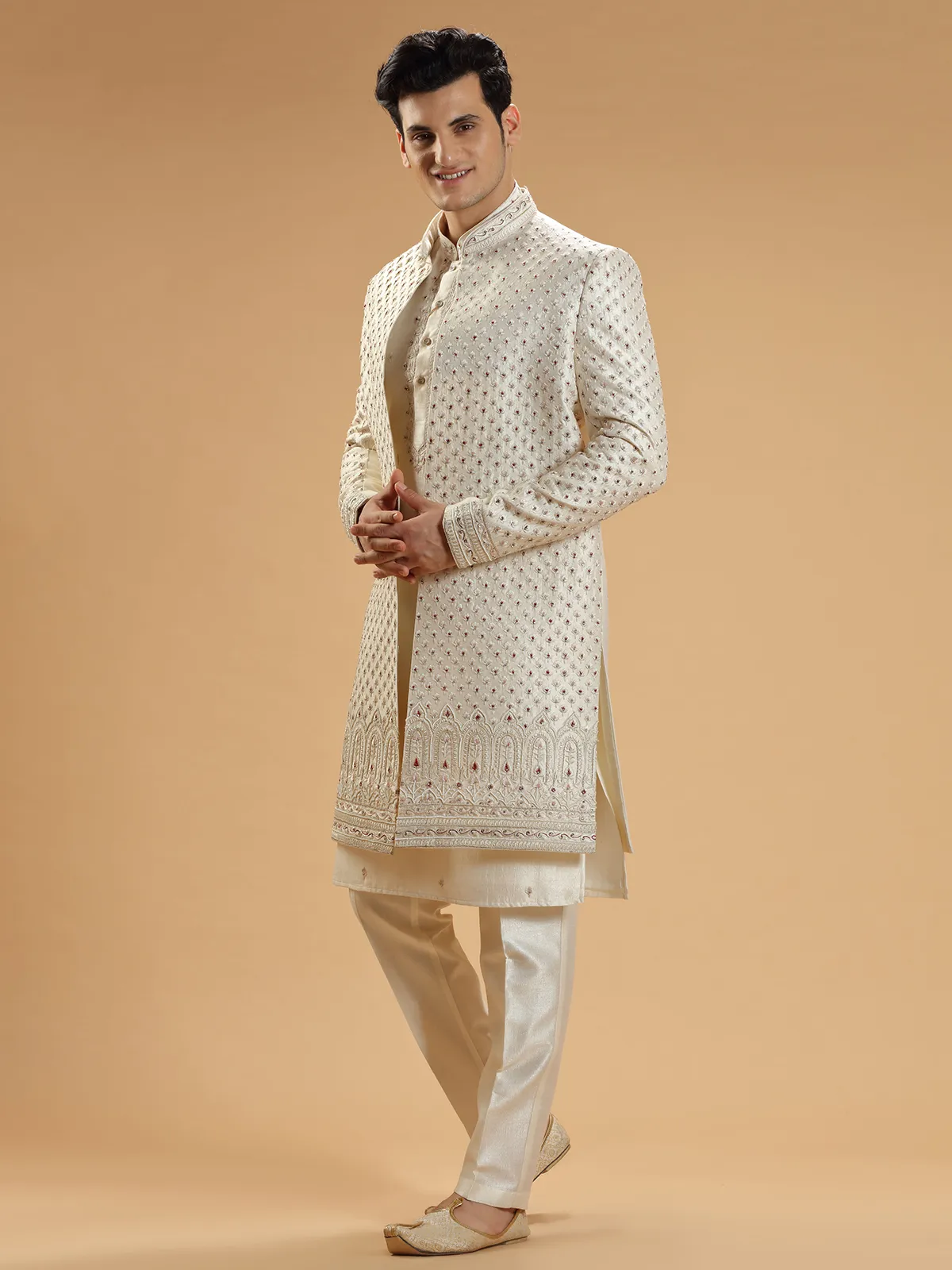 Stylish cream silk indowestern