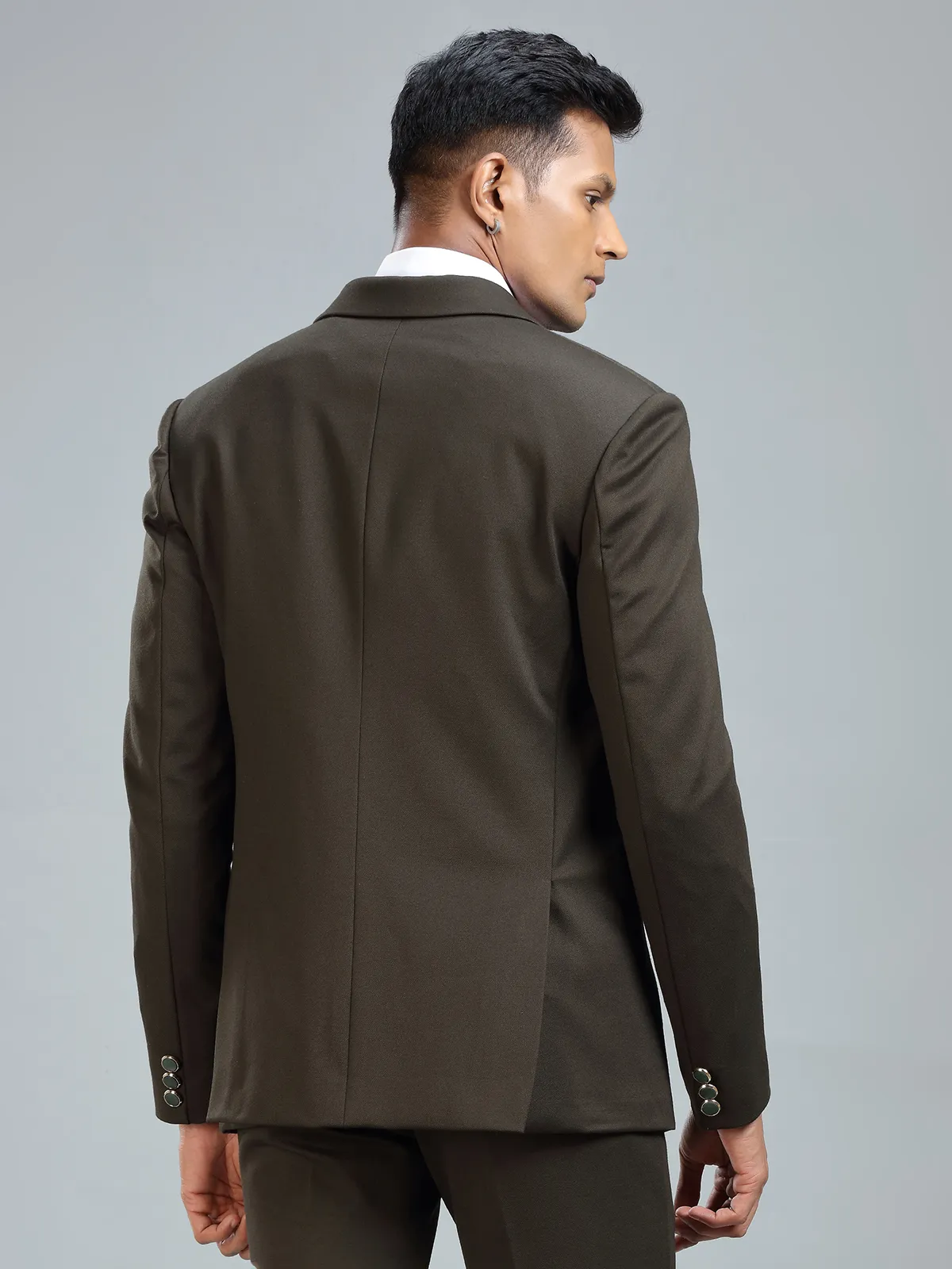 Stylish dark green terry rayon blazer for men