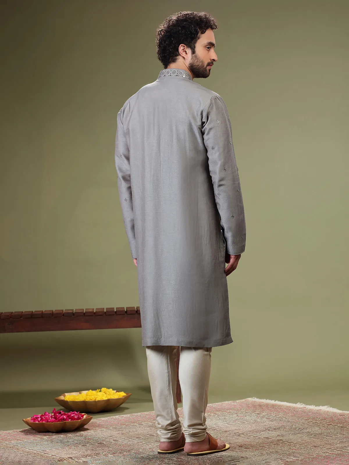 Stylish grey silk kurta suit