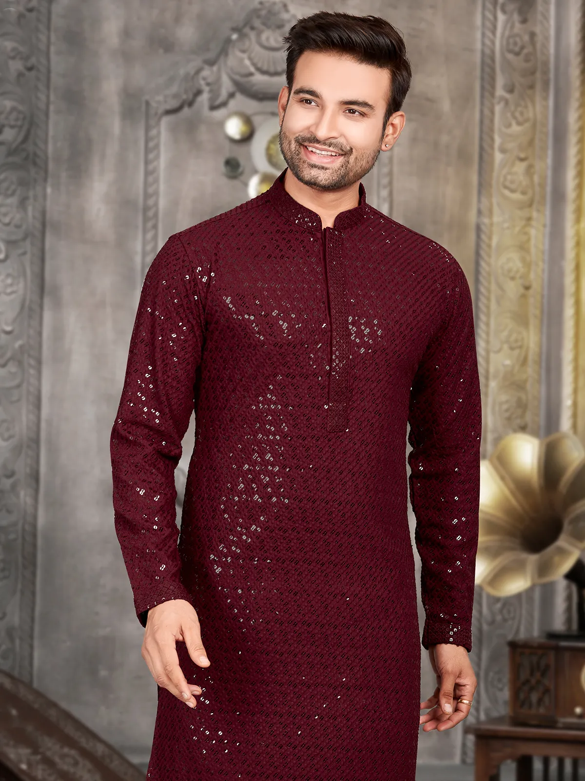 Stylish maroon cotton kurta suit