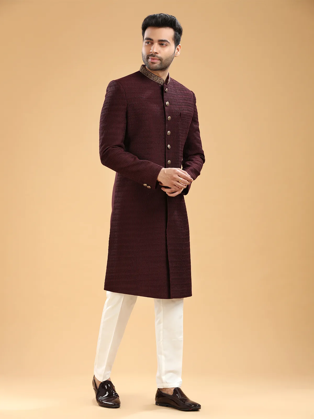 Stylish maroon silk indowestern