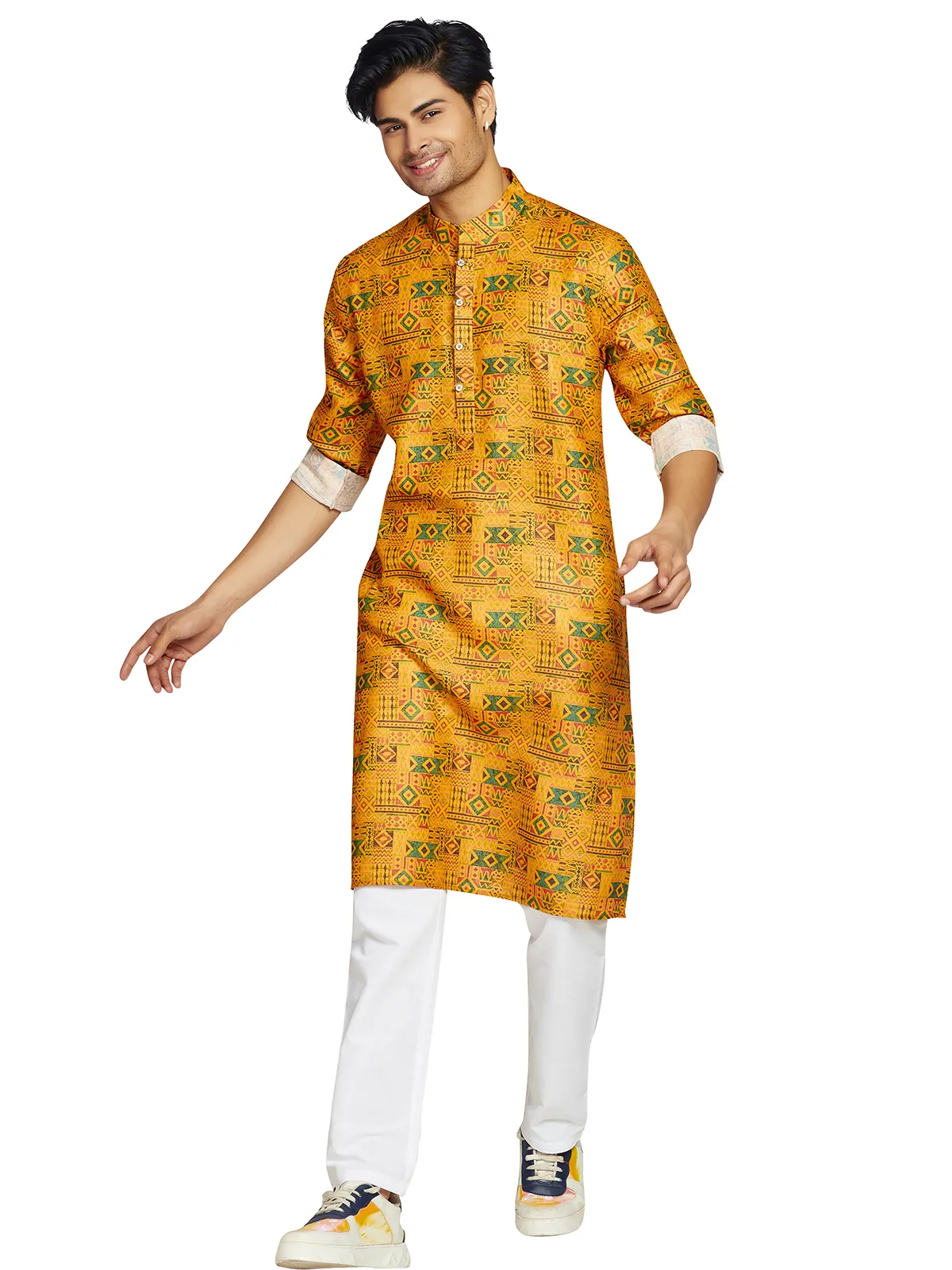 Stylish mustard yellow kurta in cotton