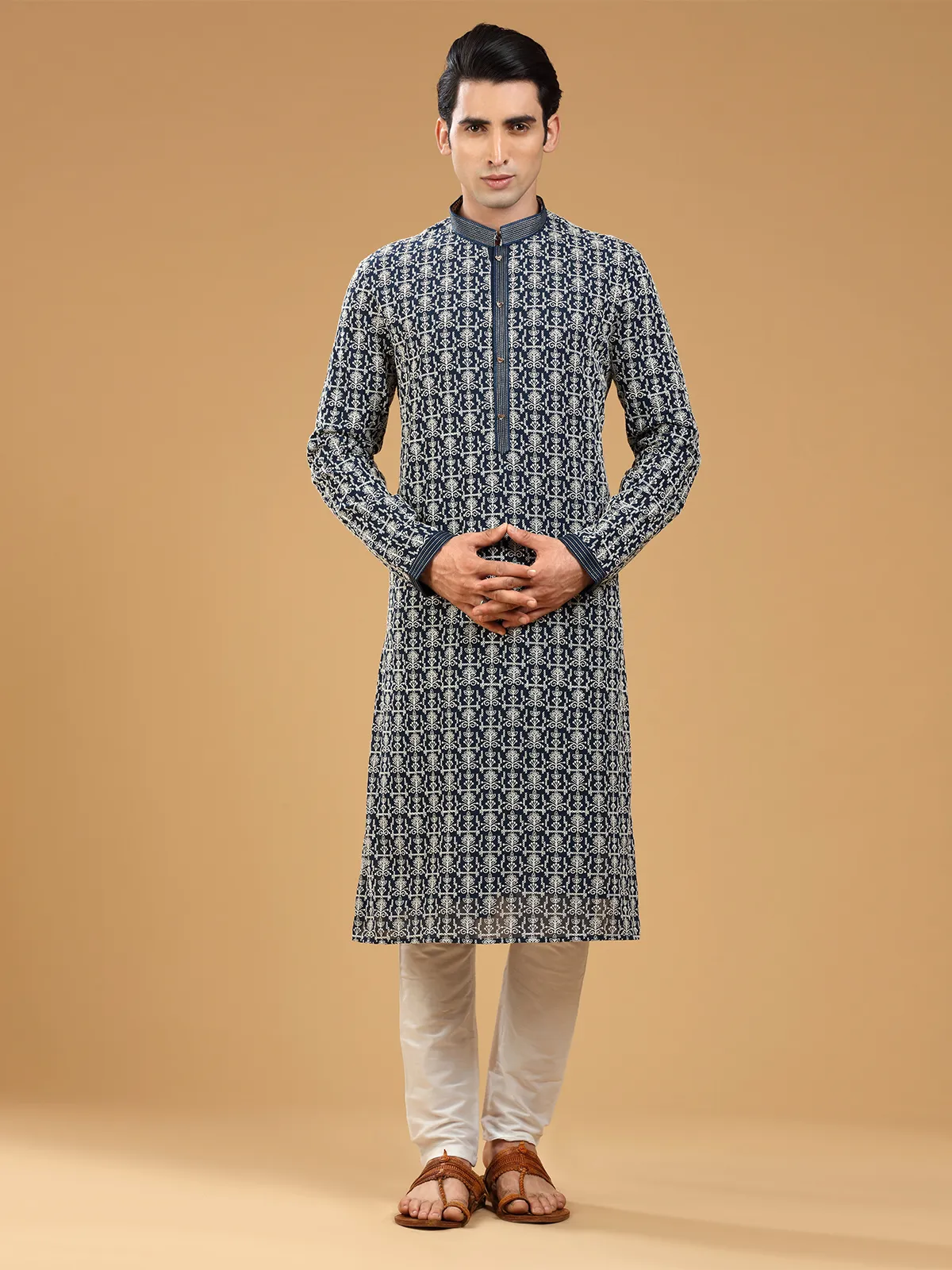 Stylish navy georgette  Men Kurta pajama