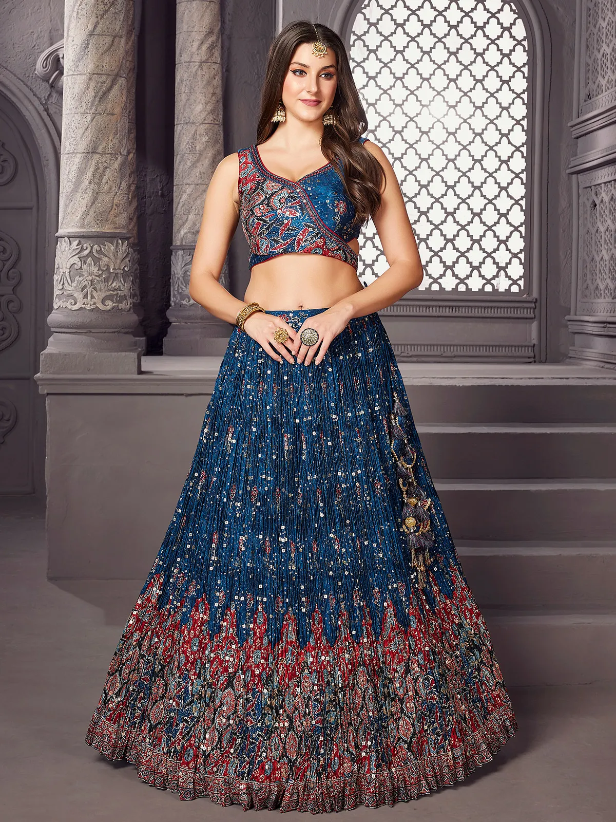 Stylish navy lehenga choli in georgette