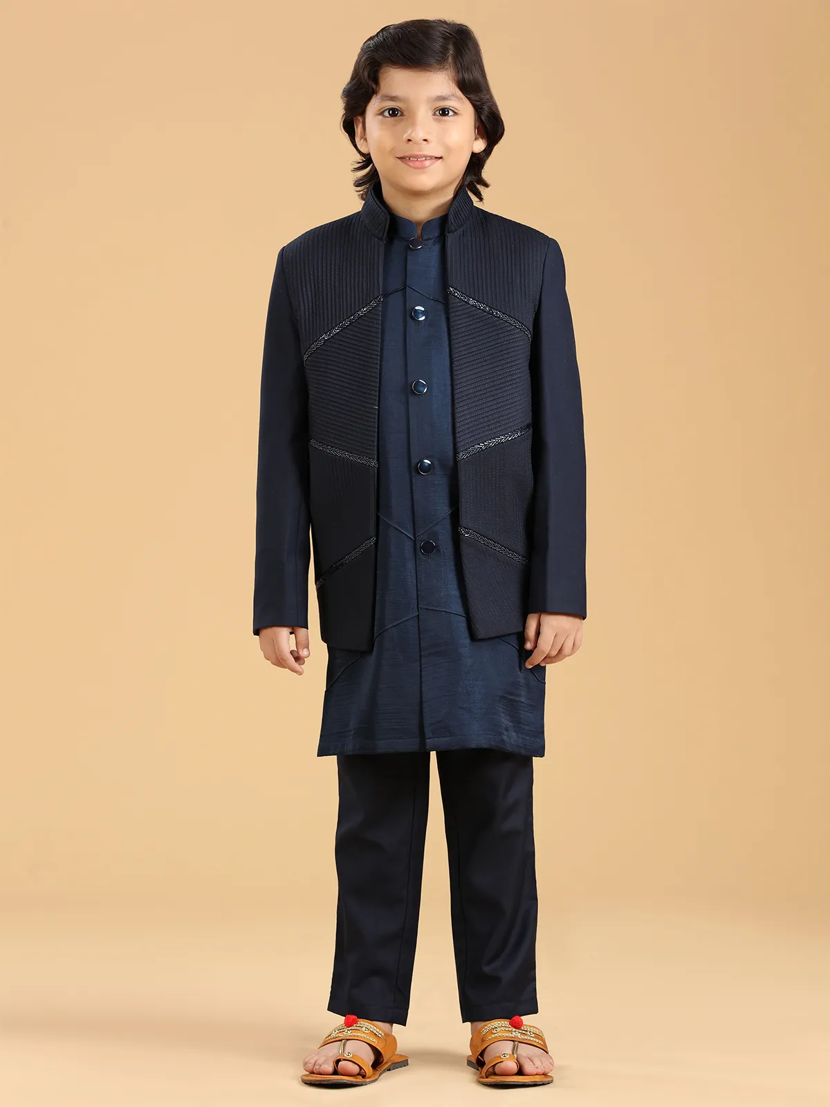 Stylish navy silk indowestern