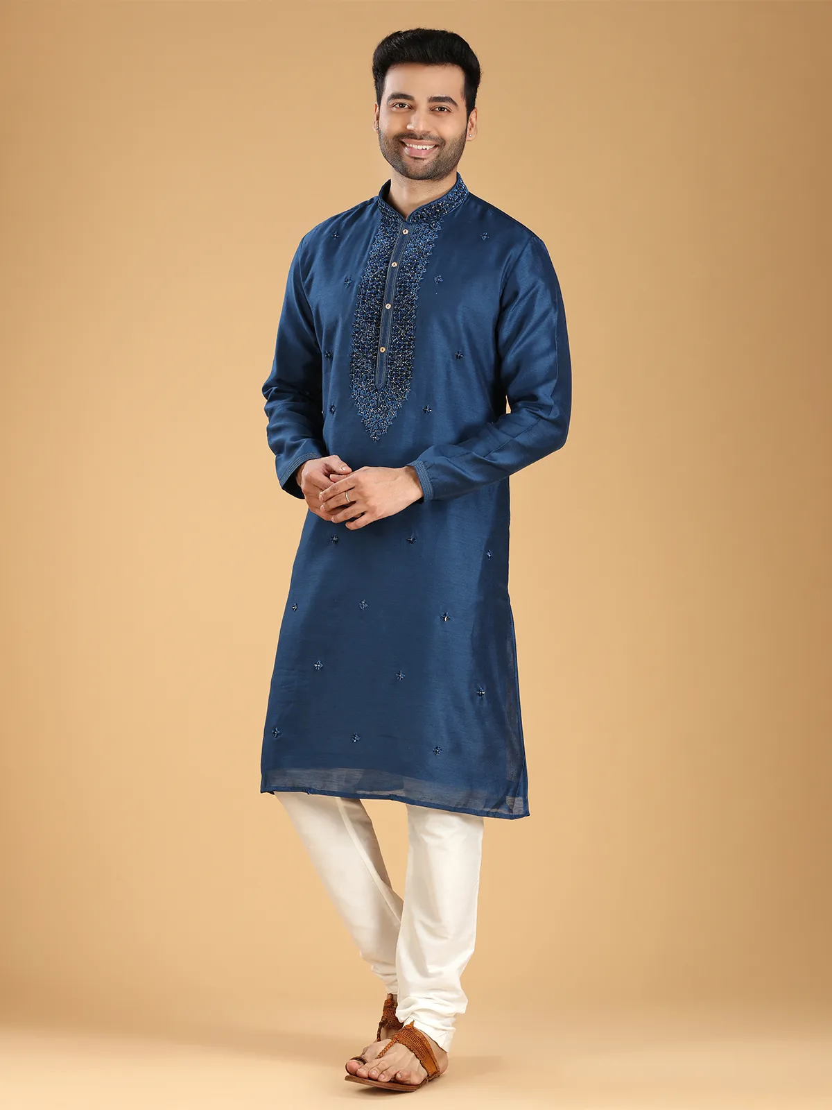 Stylish navy silk  Men Kurta pajama