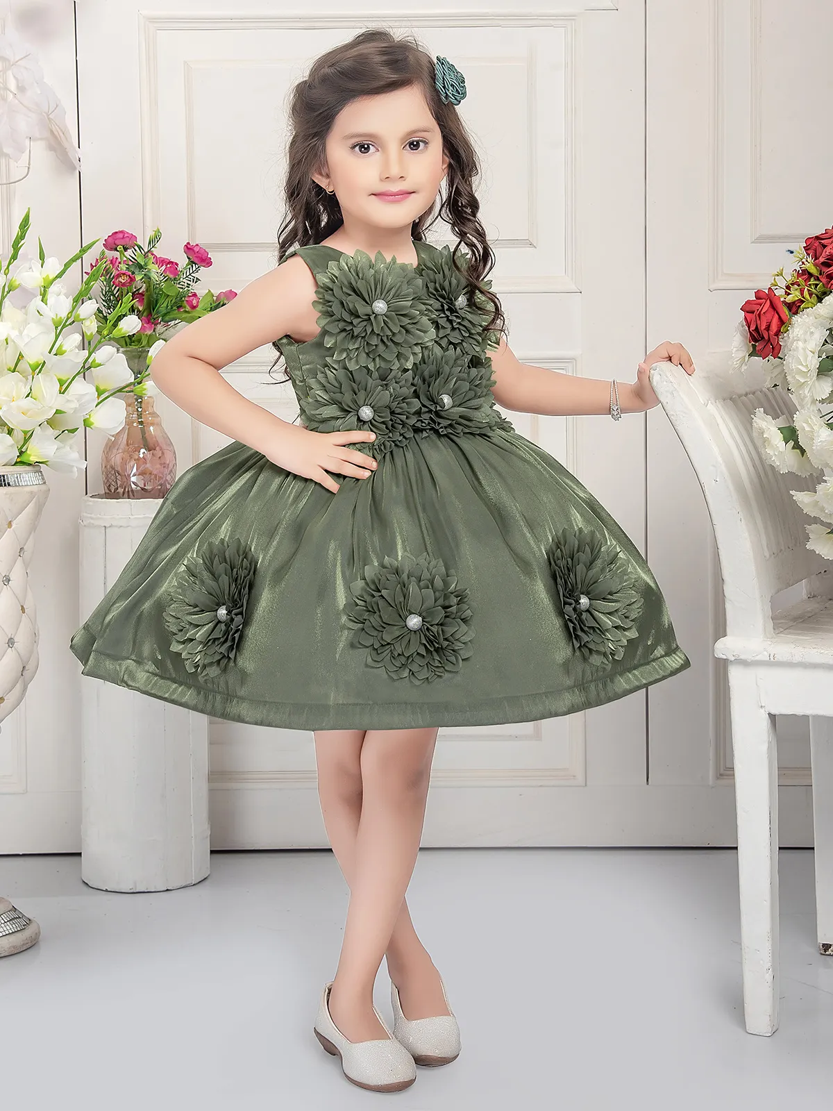 Stylish olive organza frock