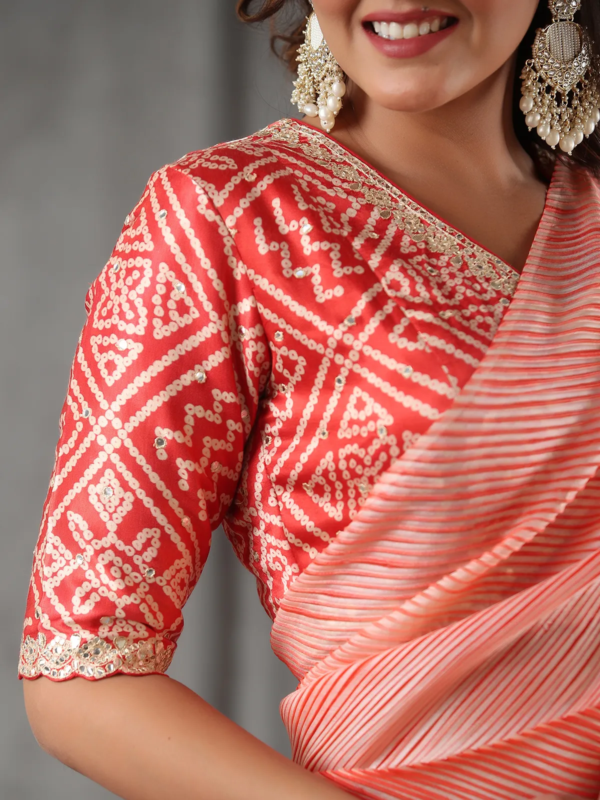 Stylish orange half n half saree