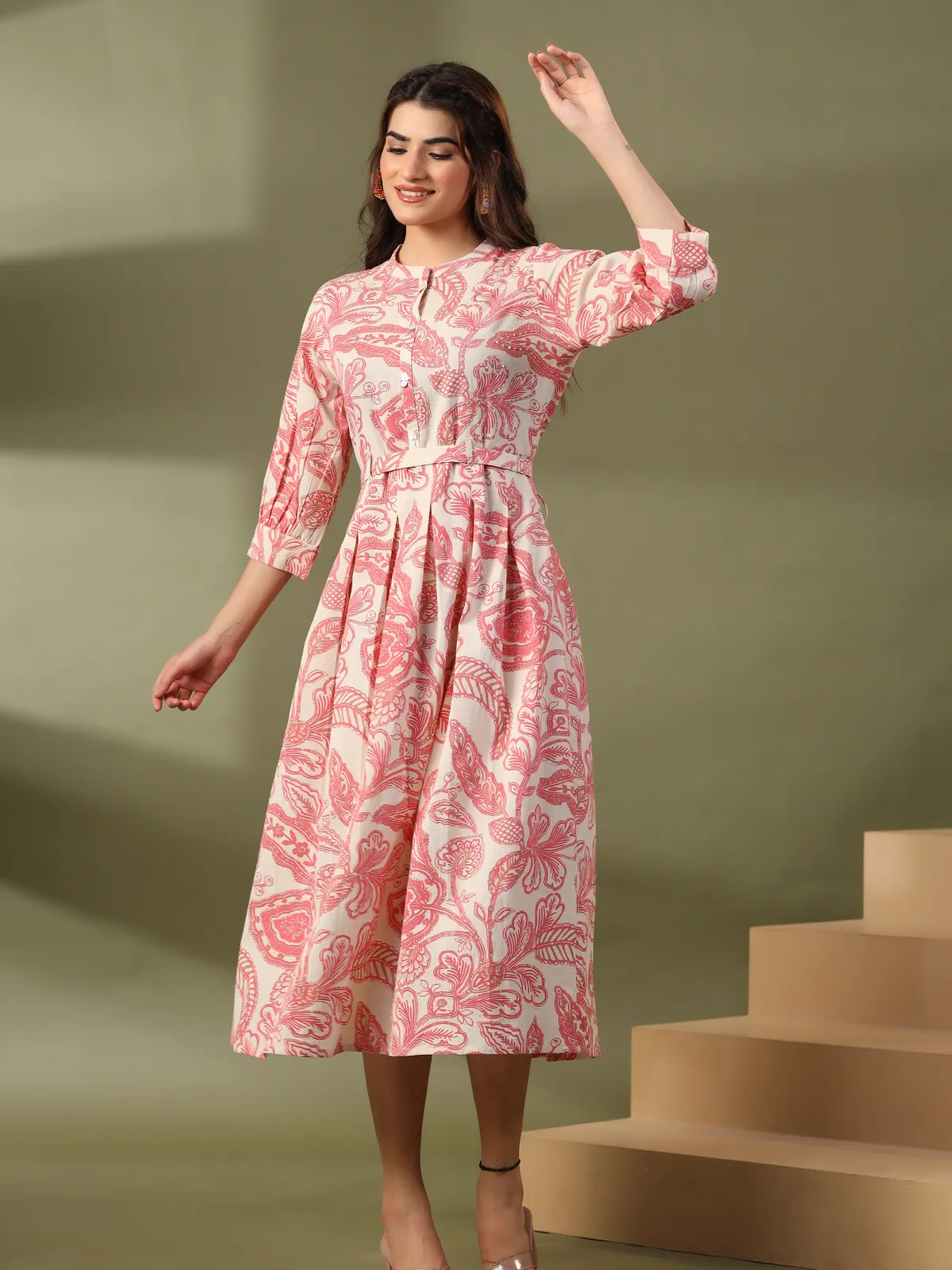 Stylish peach cotton printed kurti