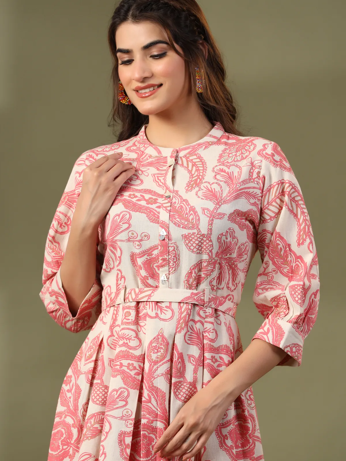Stylish peach cotton printed kurti