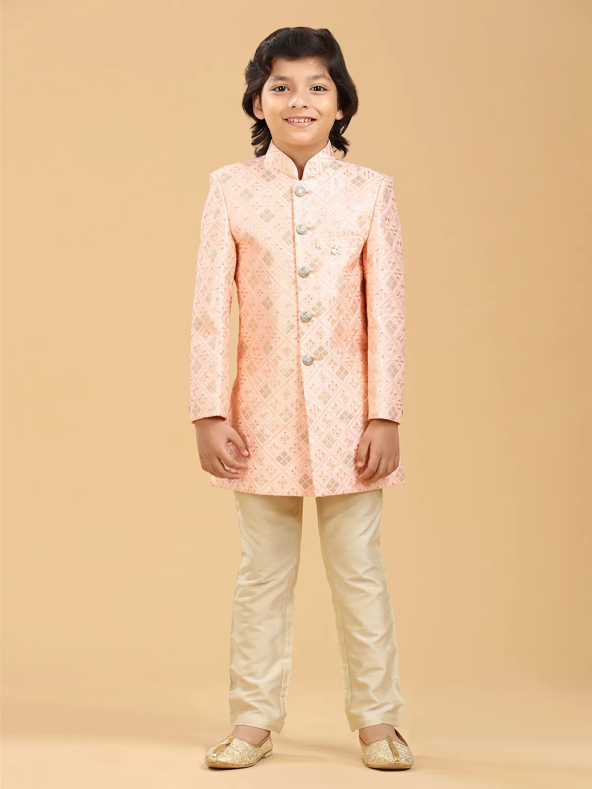 Stylish peach silk indowestern