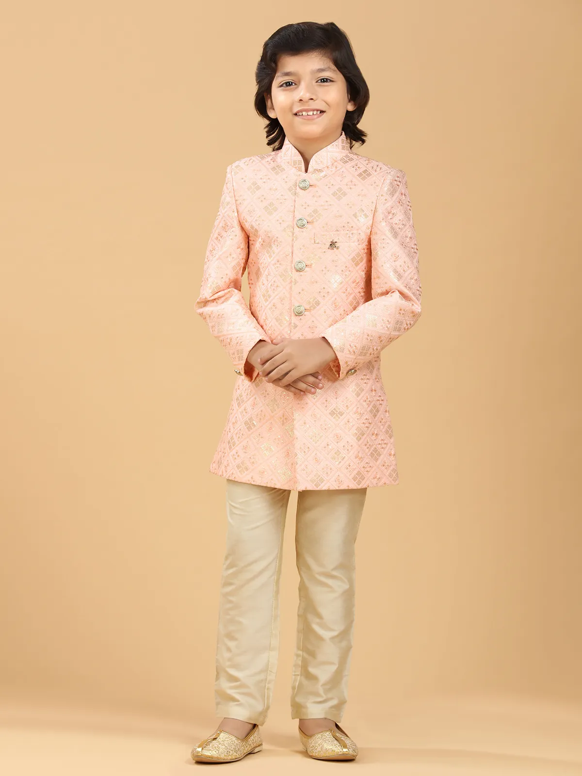 Stylish peach silk indowestern