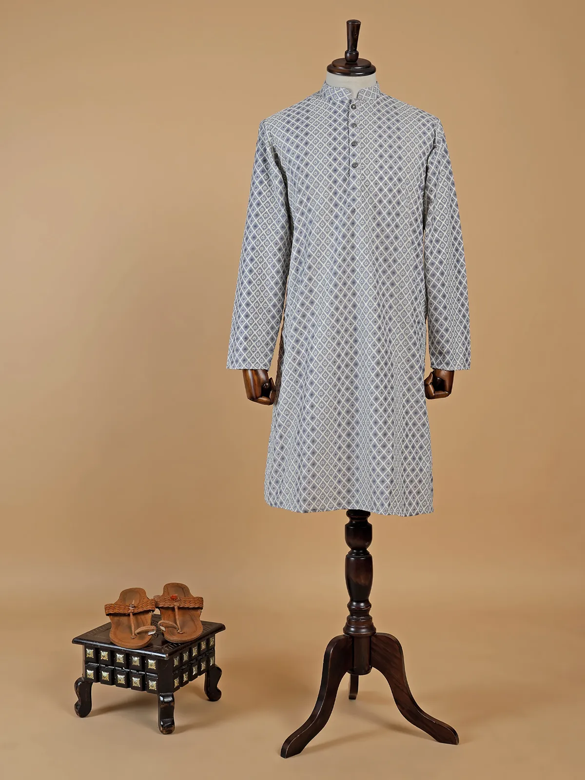 Stylish printed grey  Men Kurta pajama