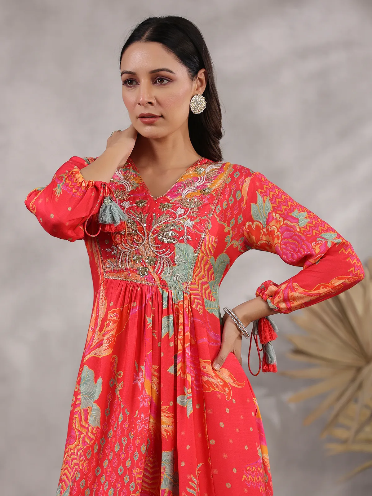 Stylish red printed palazzo set