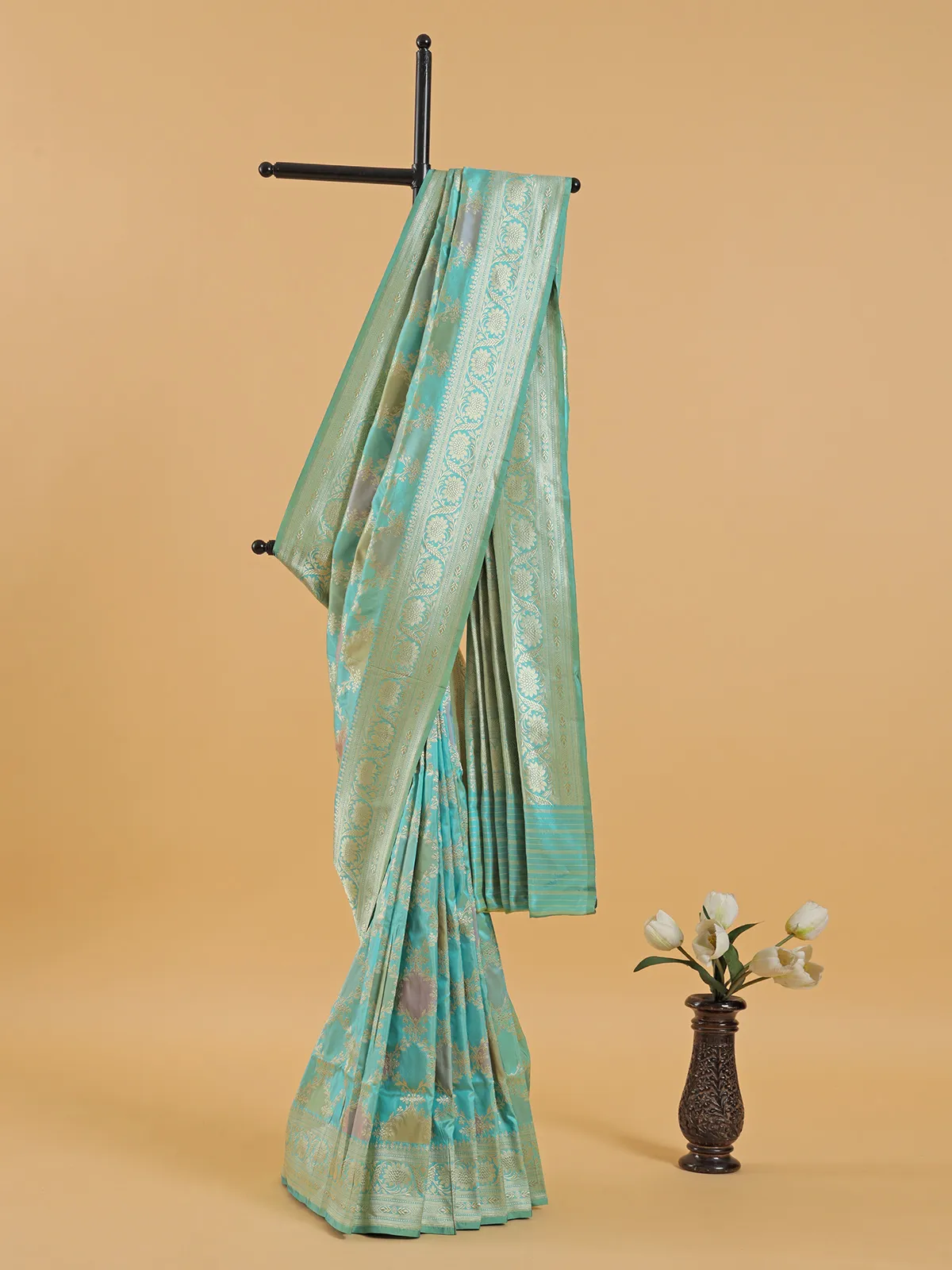 Stylish sky blue banarasi silk saree