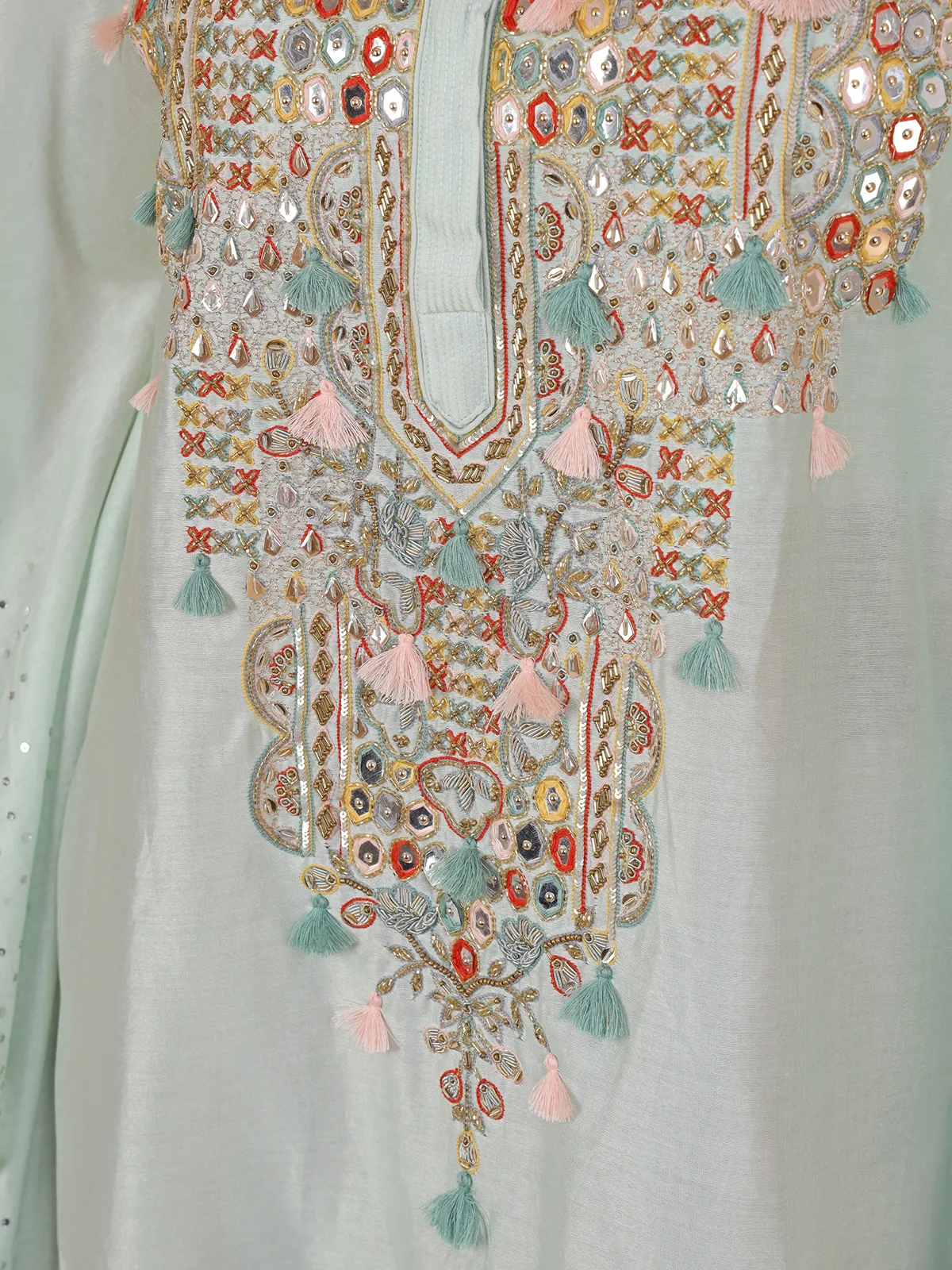 Stylish sky blue silk sharara suit