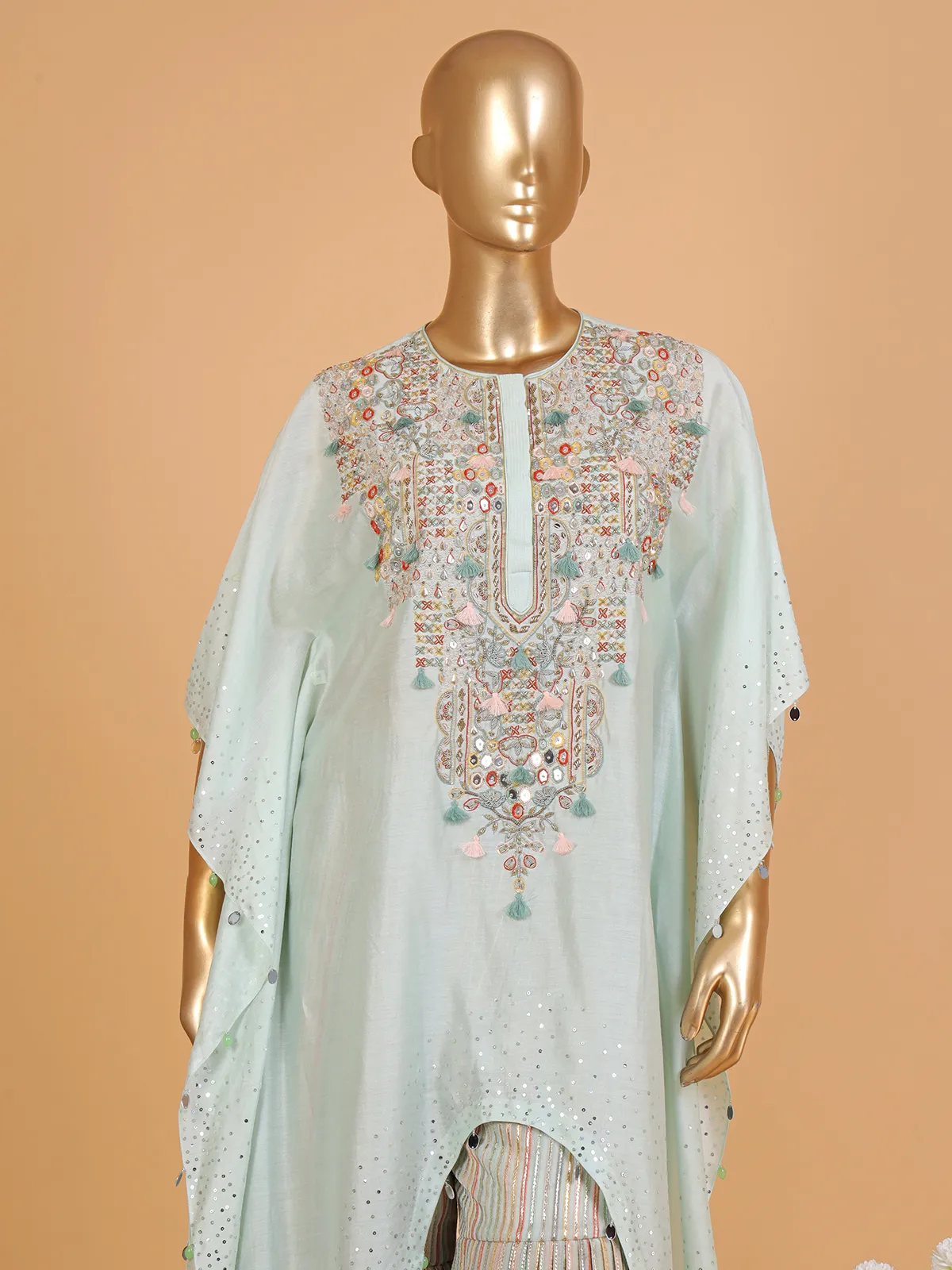 Stylish sky blue silk sharara suit