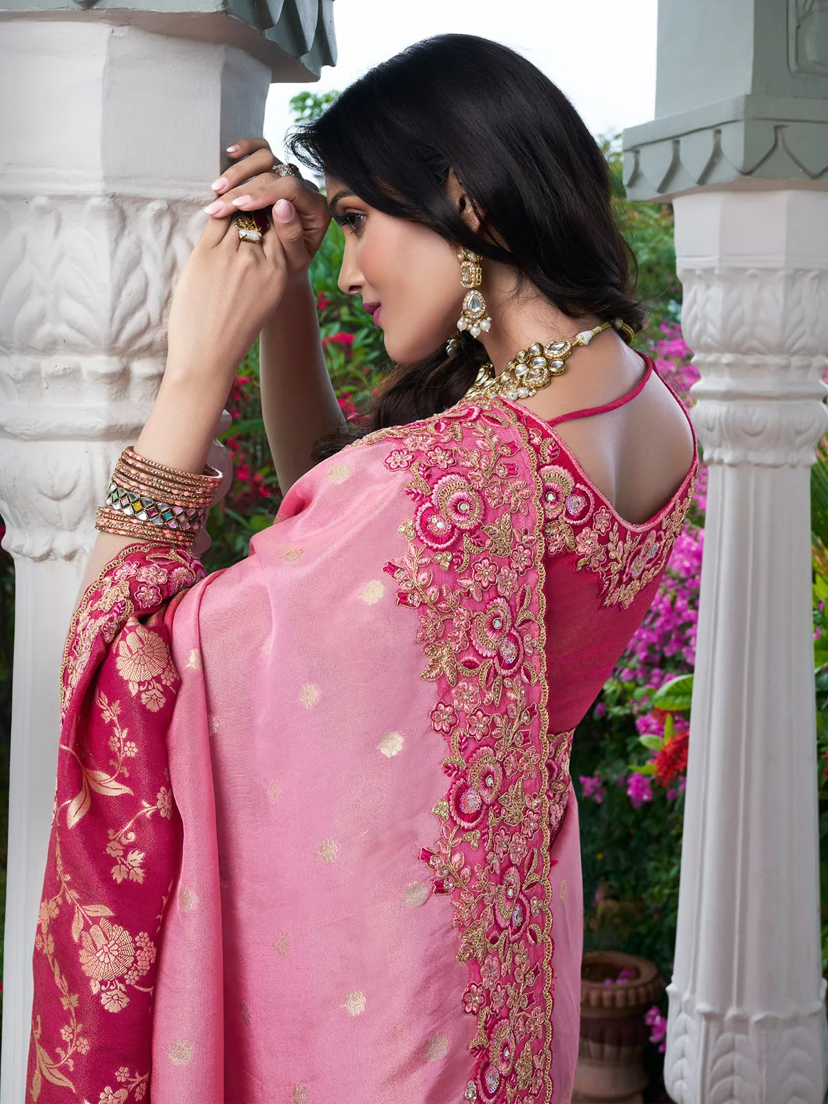 Stylish tissue silk pink sareeG3WSA56538 United States