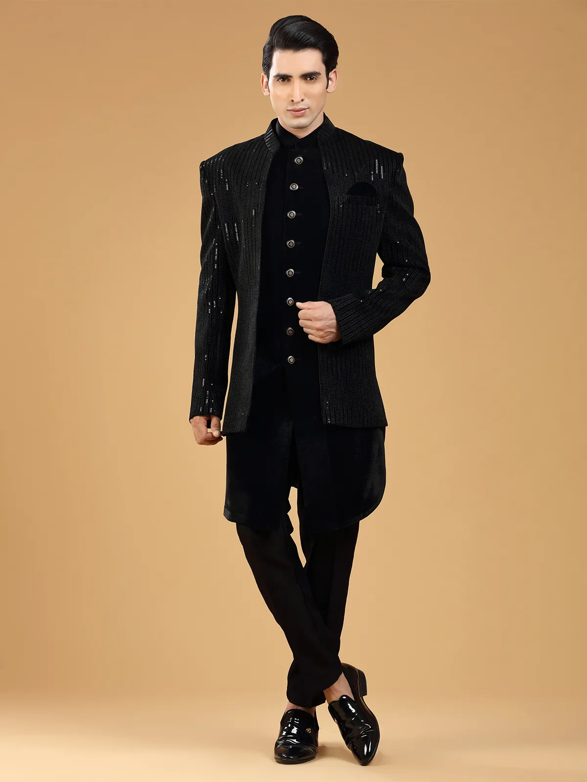 Stylish velvet black indowestern