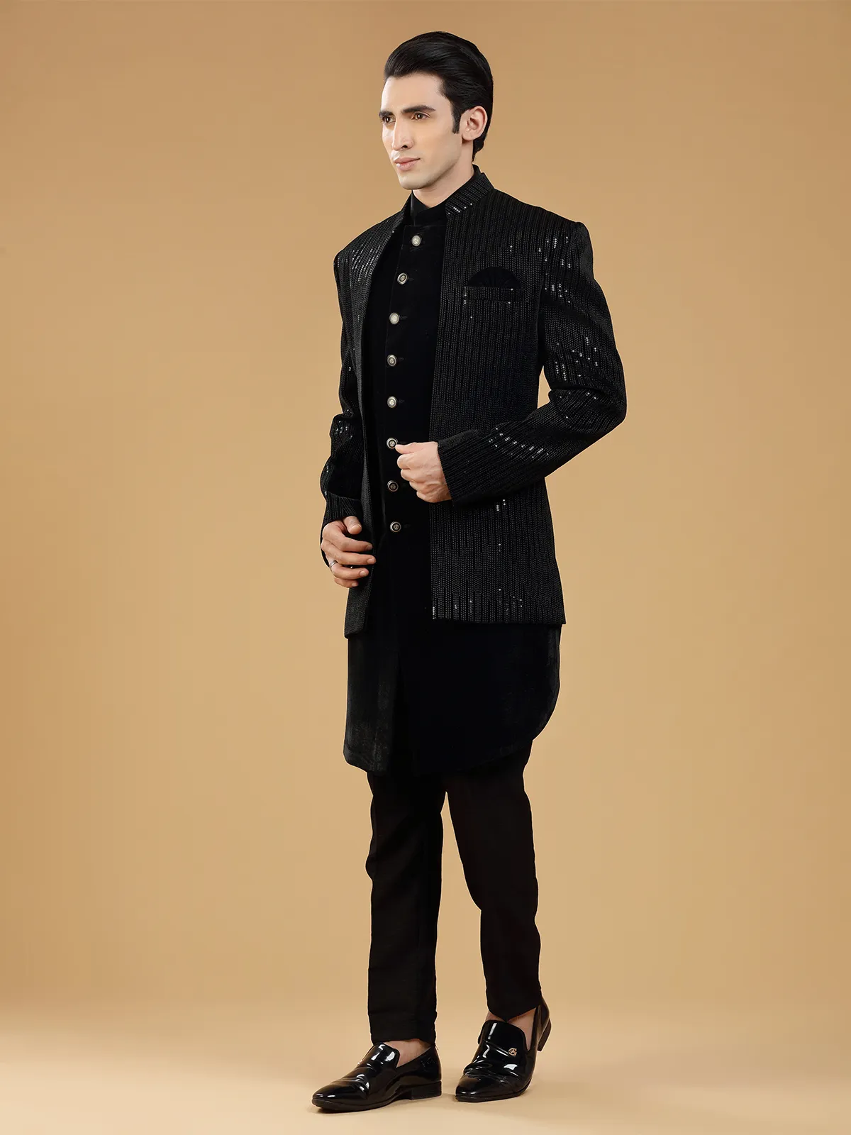 Stylish velvet black indowestern