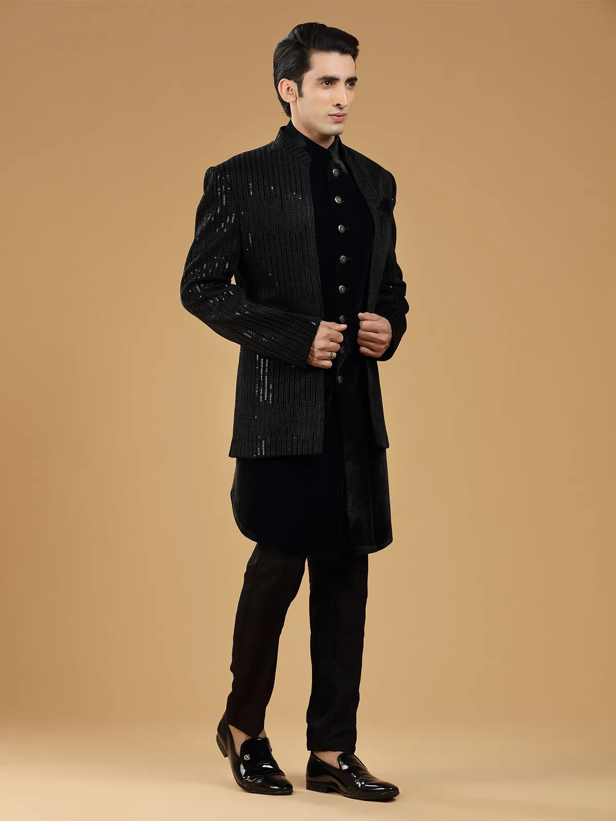 Stylish velvet black indowestern