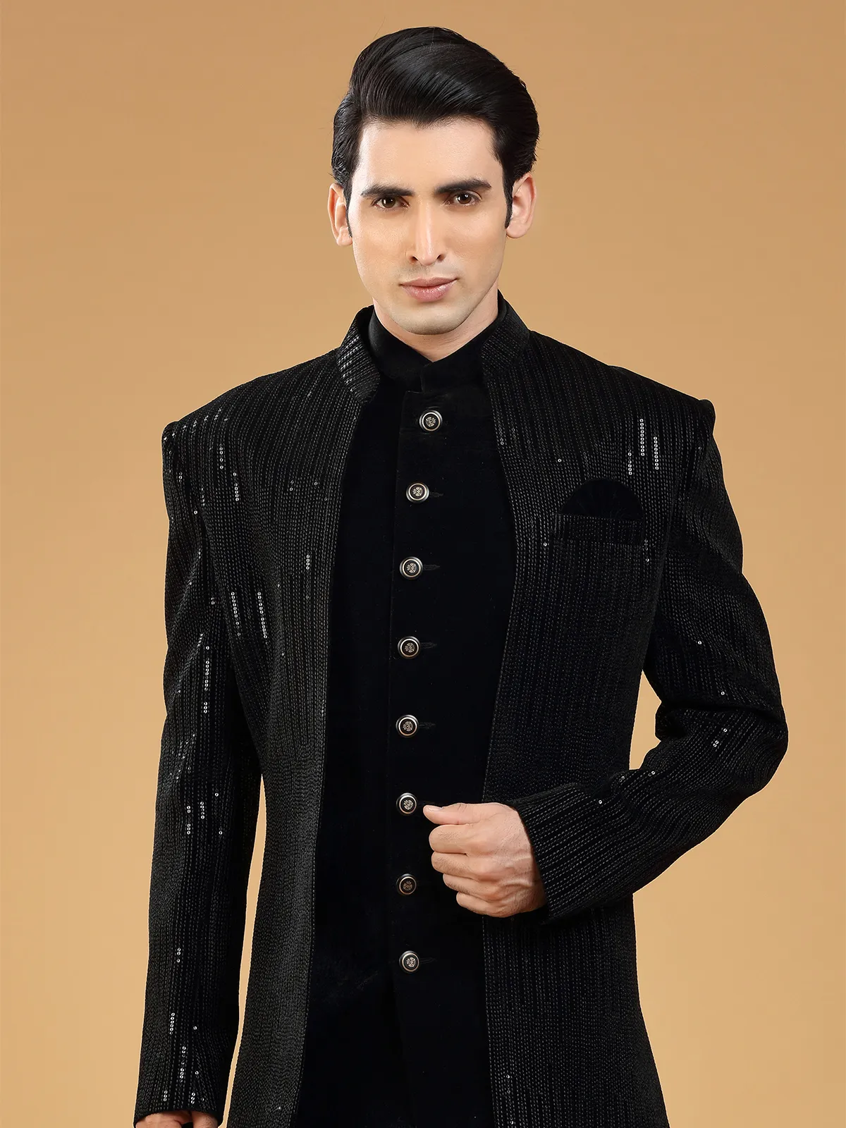 Stylish velvet black indowestern