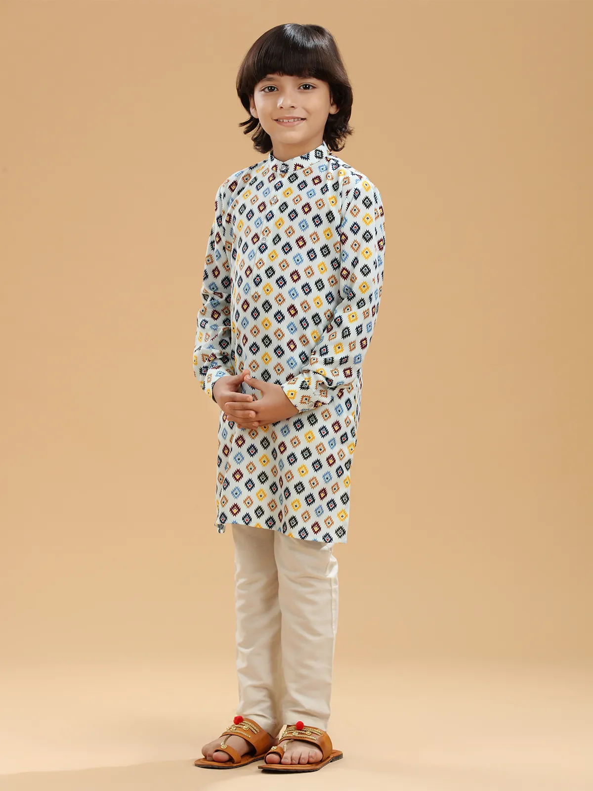 Stylish white cotton printed kurta suit