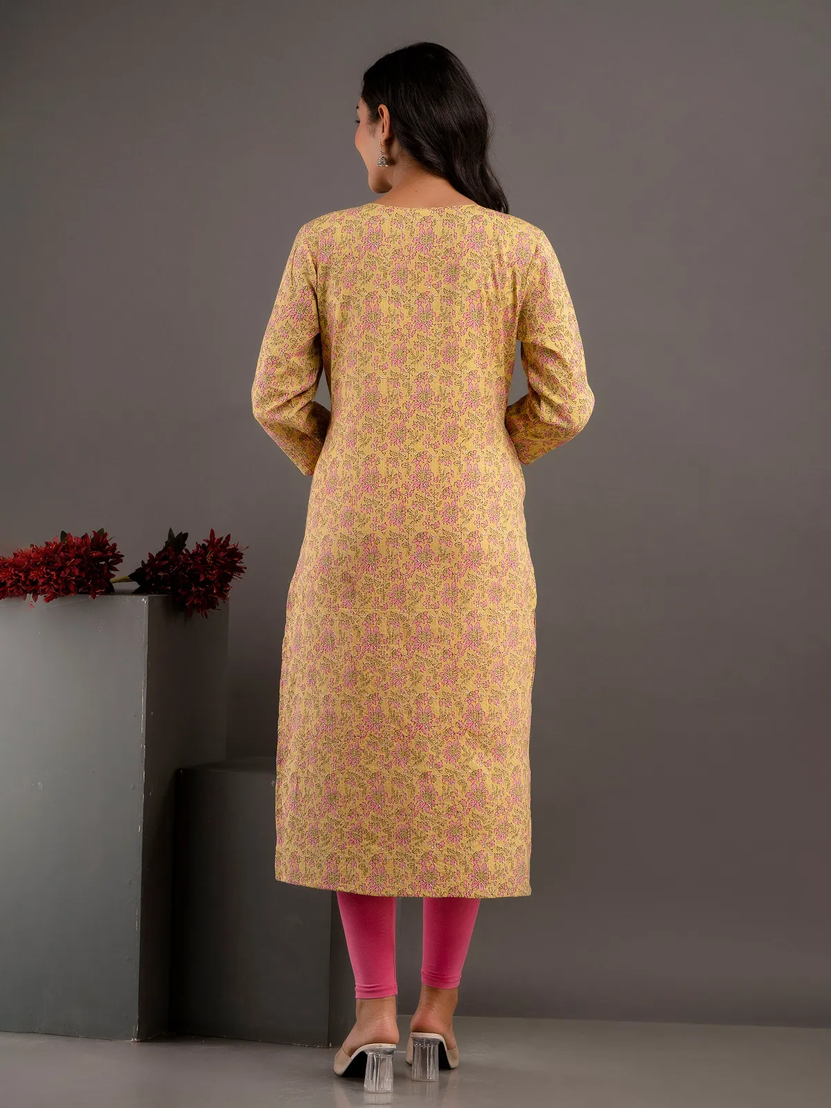 Stylish yellow printed cotton kurti
