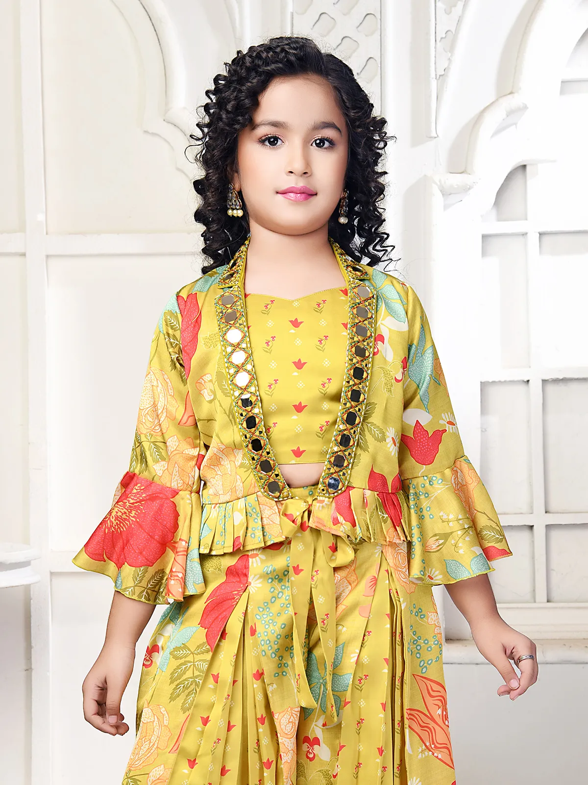 Stylish yellow printed palazzo suit