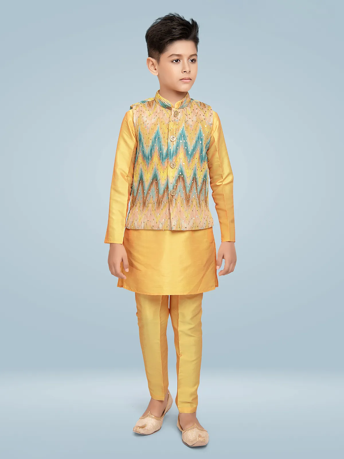 Stylish yellow silk waistcoat set