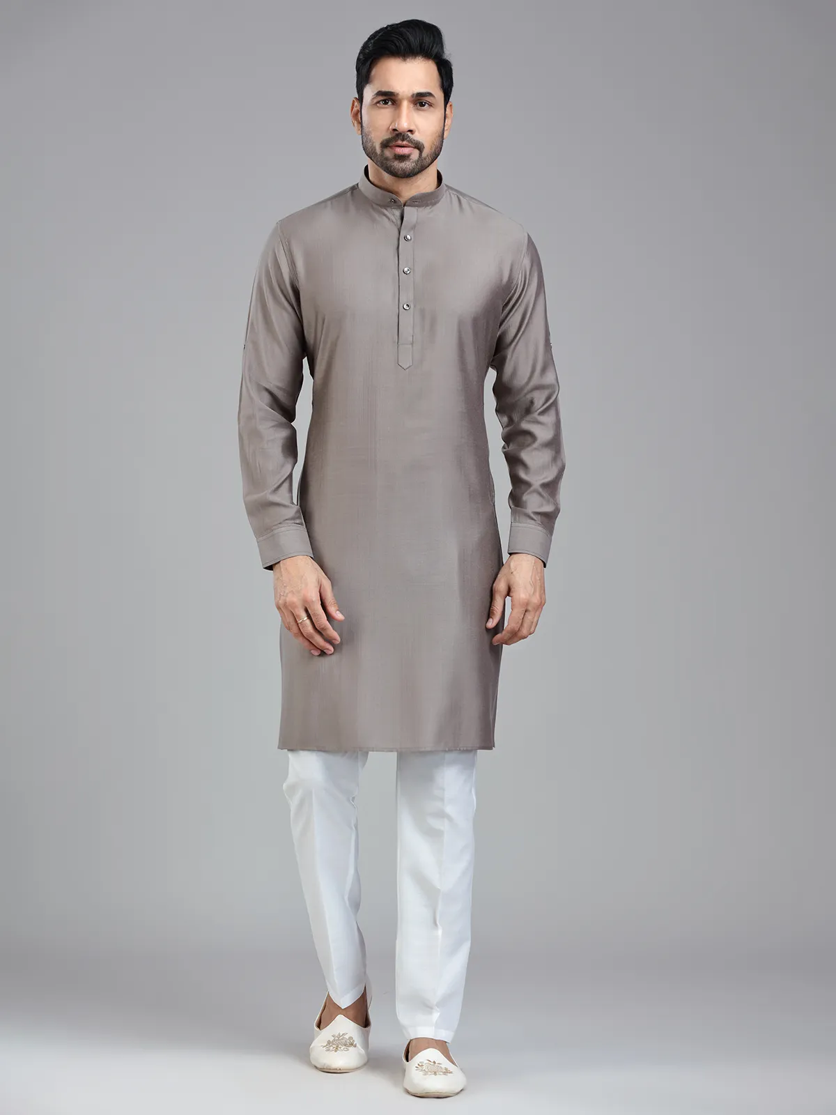 Taupe grey festival ready kurta pajama for men