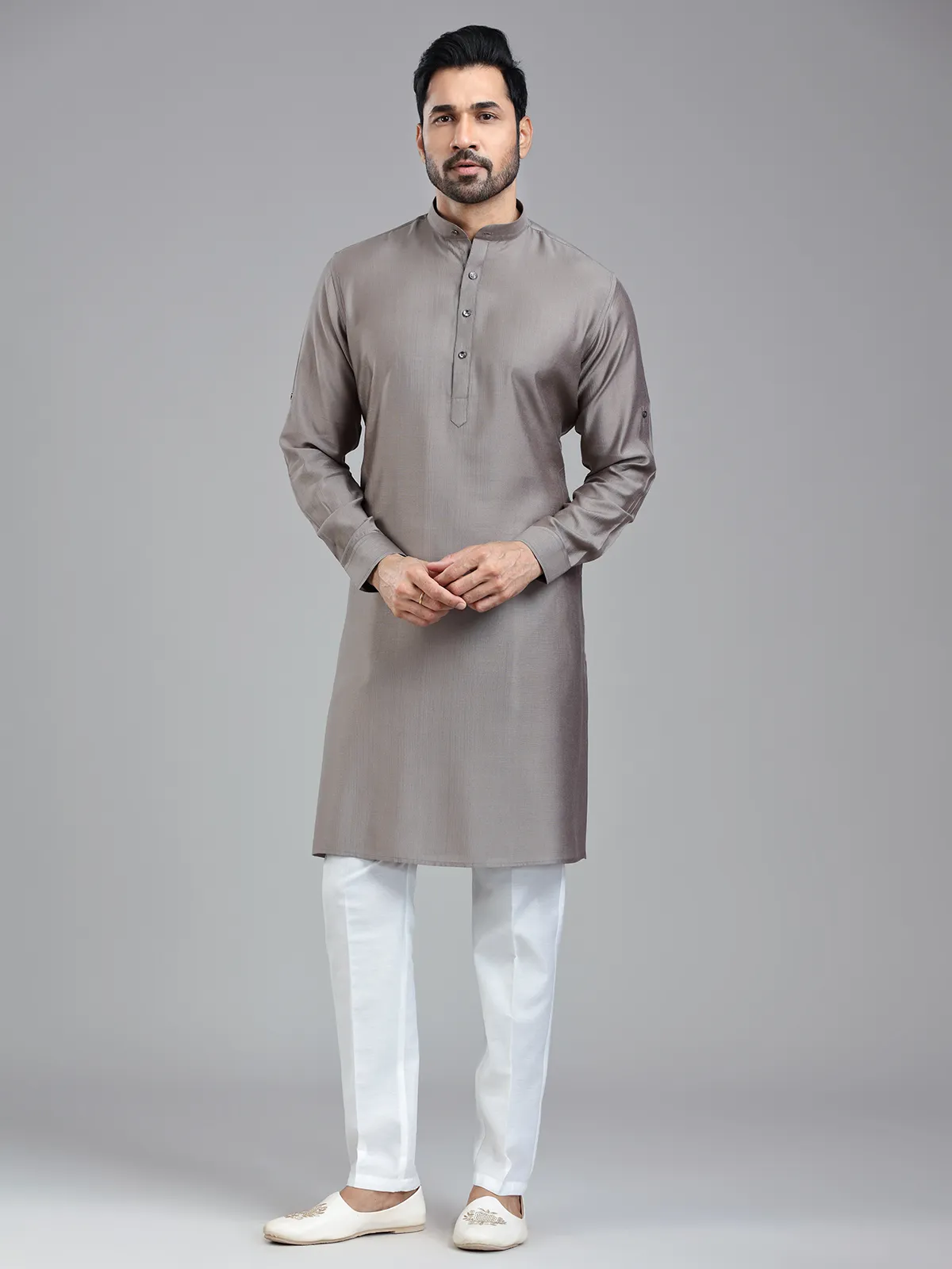Taupe grey festival ready kurta pajama for men
