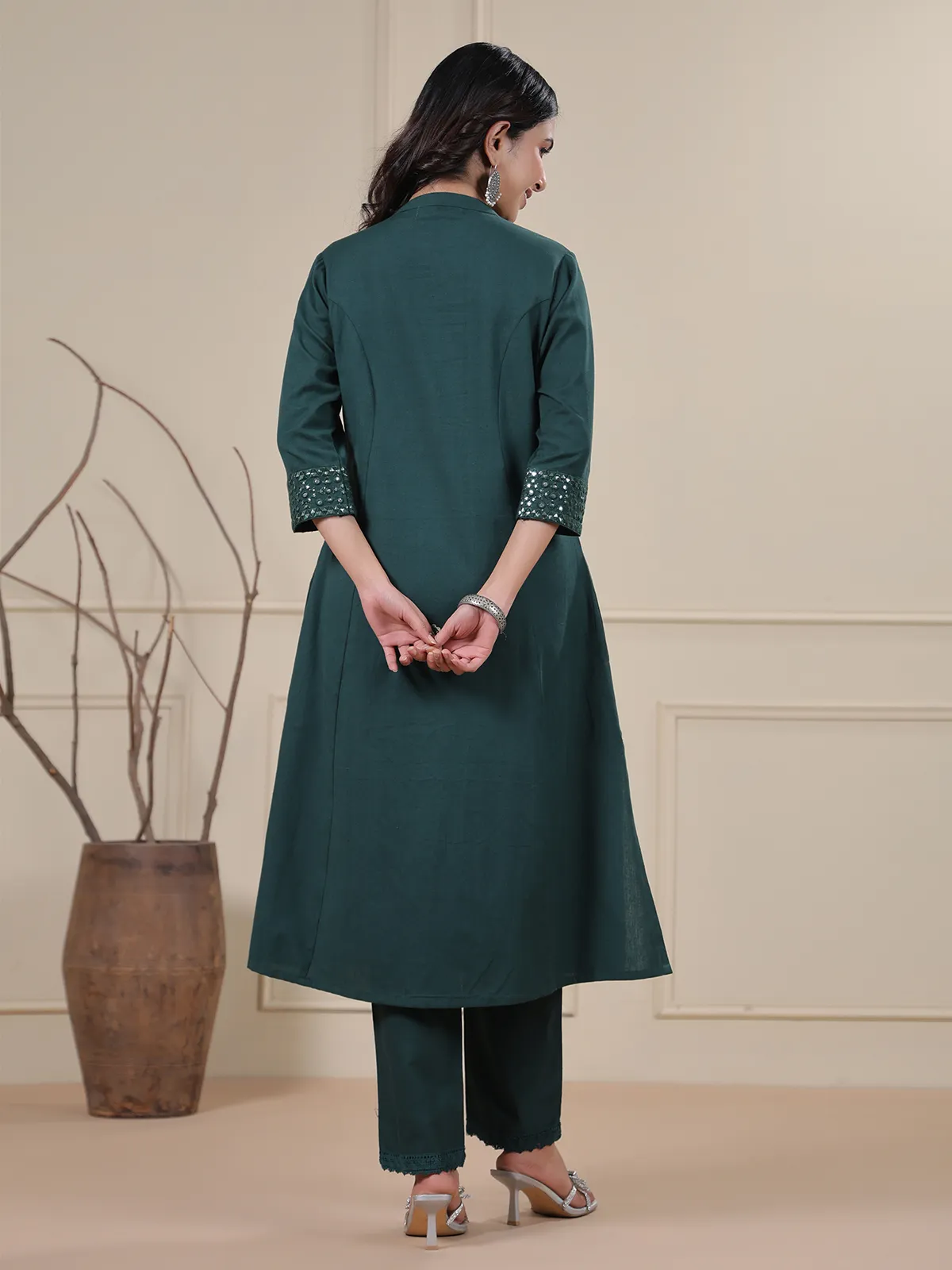 Teal green cotton plain kurti