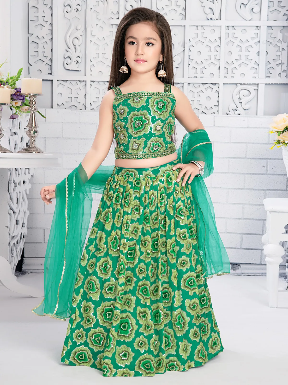 Teal green georgette wedding wear girls lehenga choli