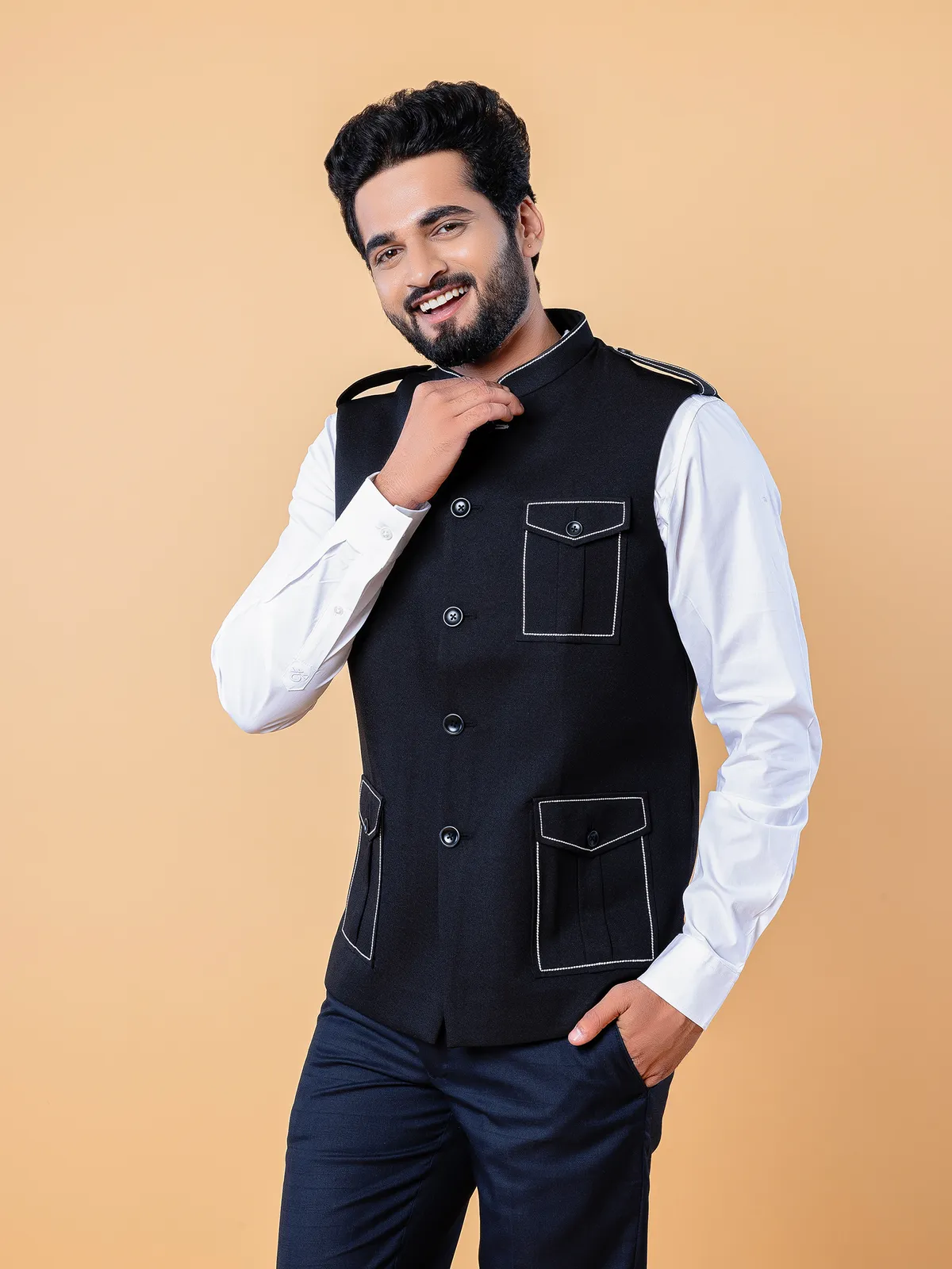 Terry rayon black plain waistcoat