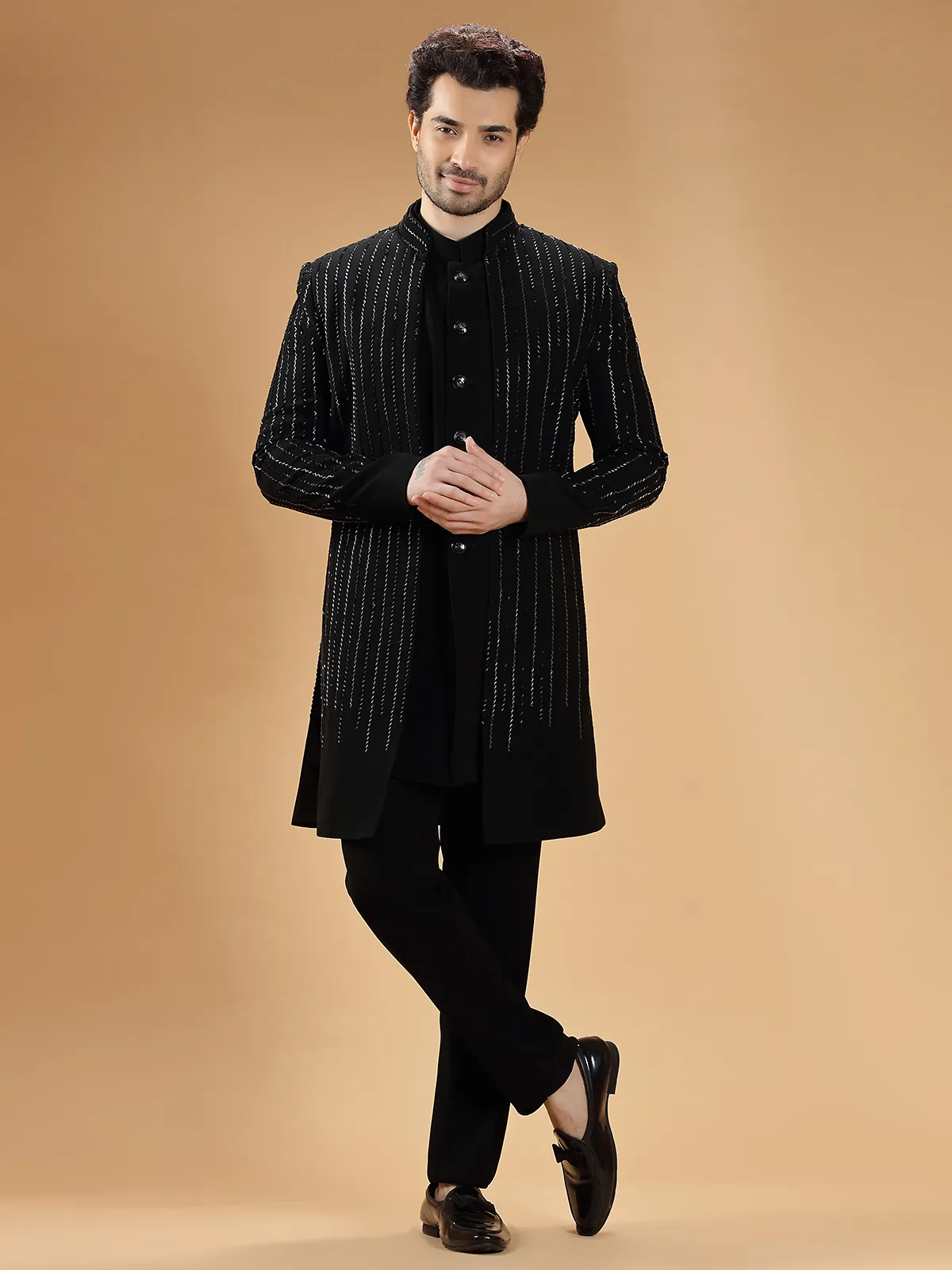 Terry rayon black reception indowestern