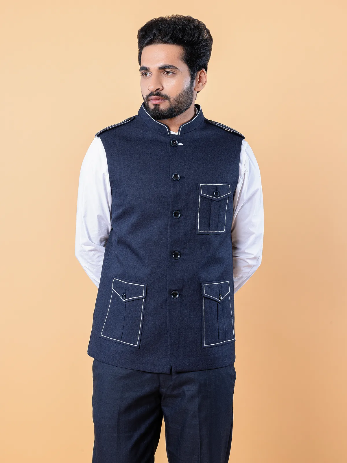 Terry rayon navy plain waistcoat