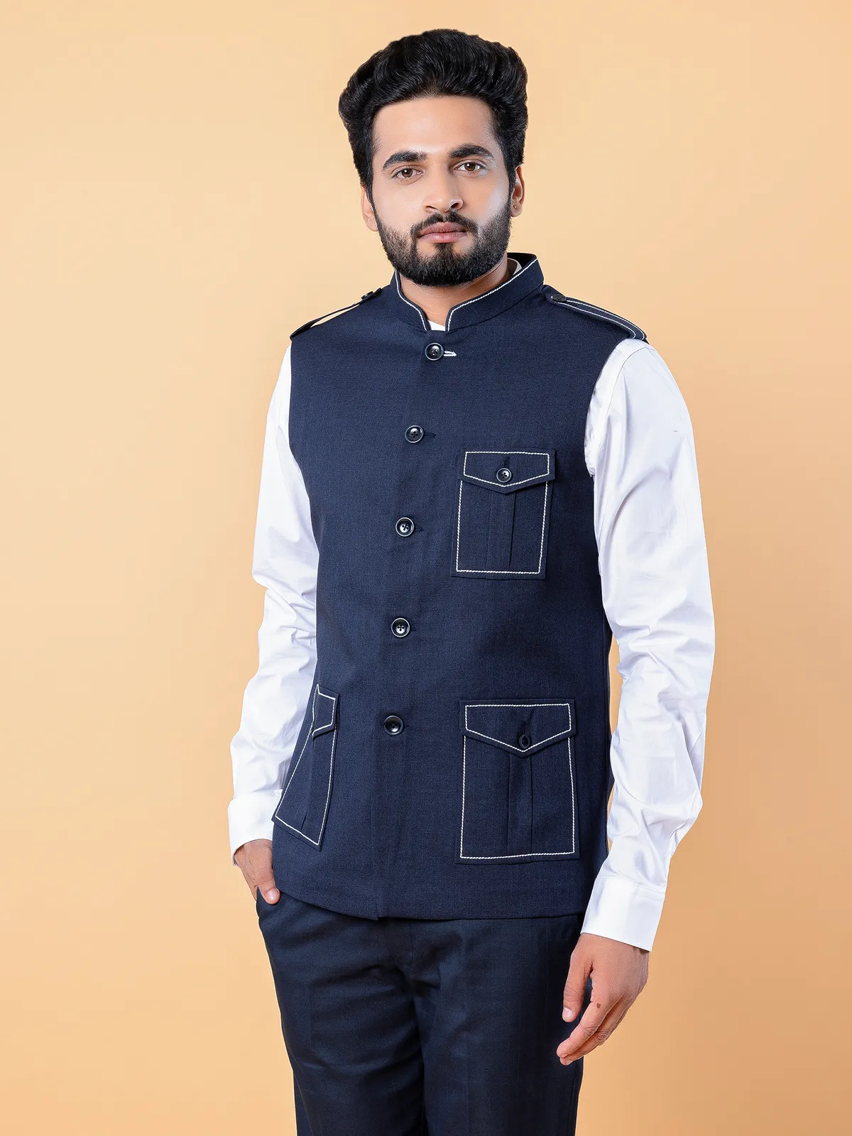 Terry rayon navy plain waistcoat