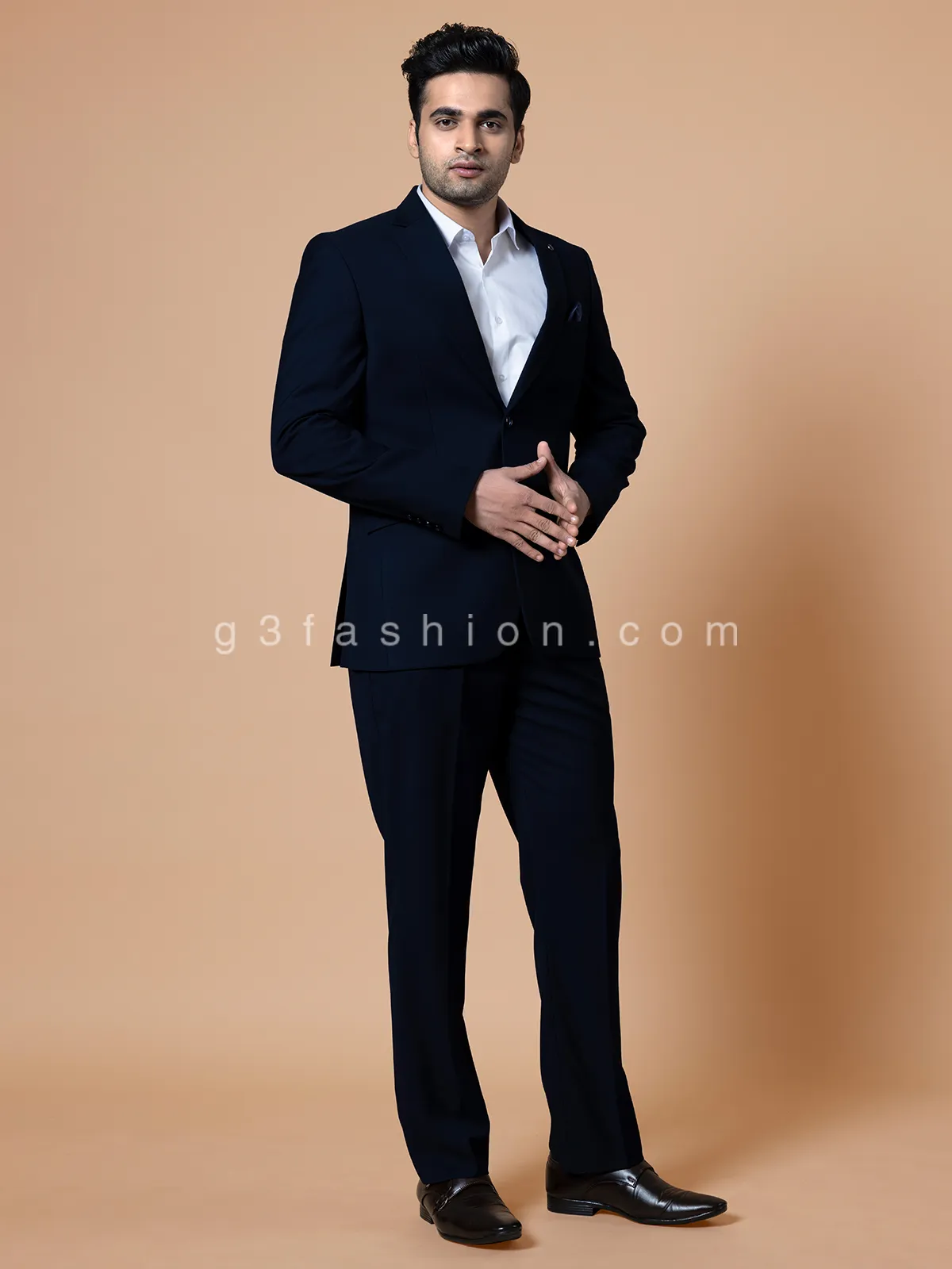 Terry rayon navy solid reception look coat suit
