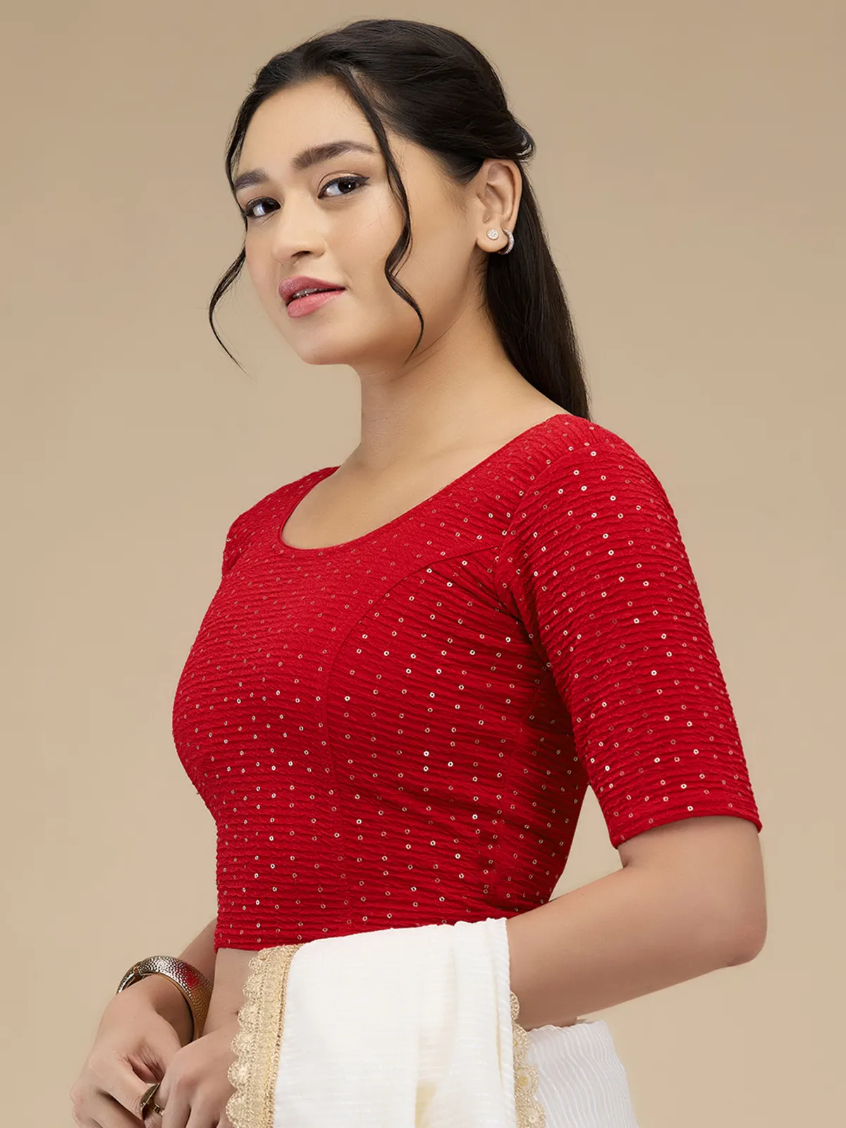 Textured red lycra blouse