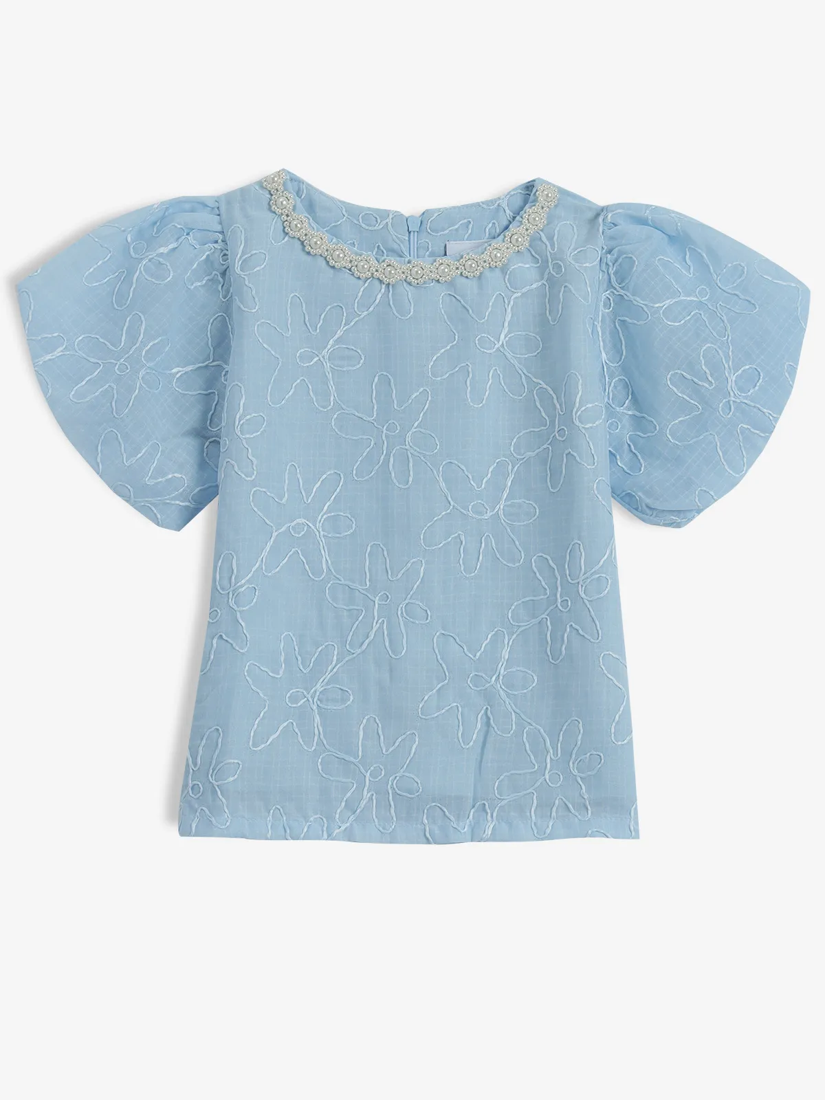 TINY GIRL light blue cotton round neck top