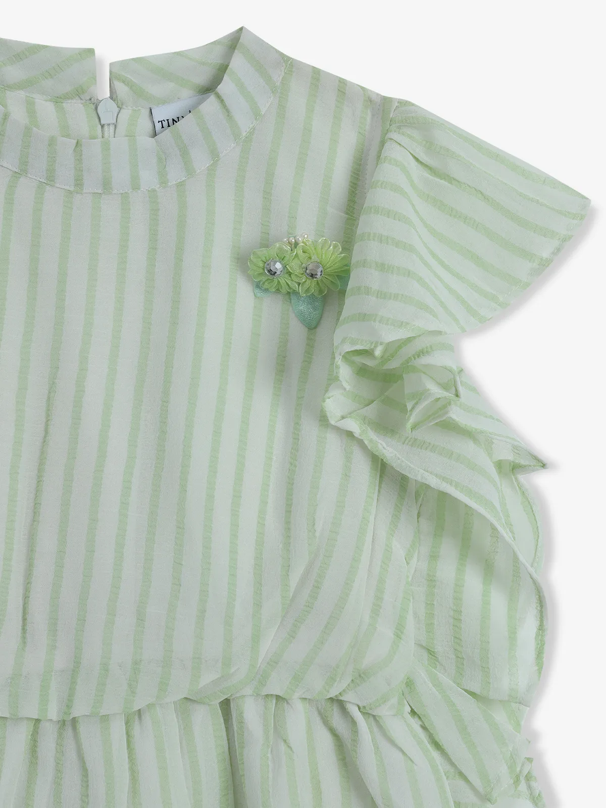 TINY GIRL pista green stripe cotton top