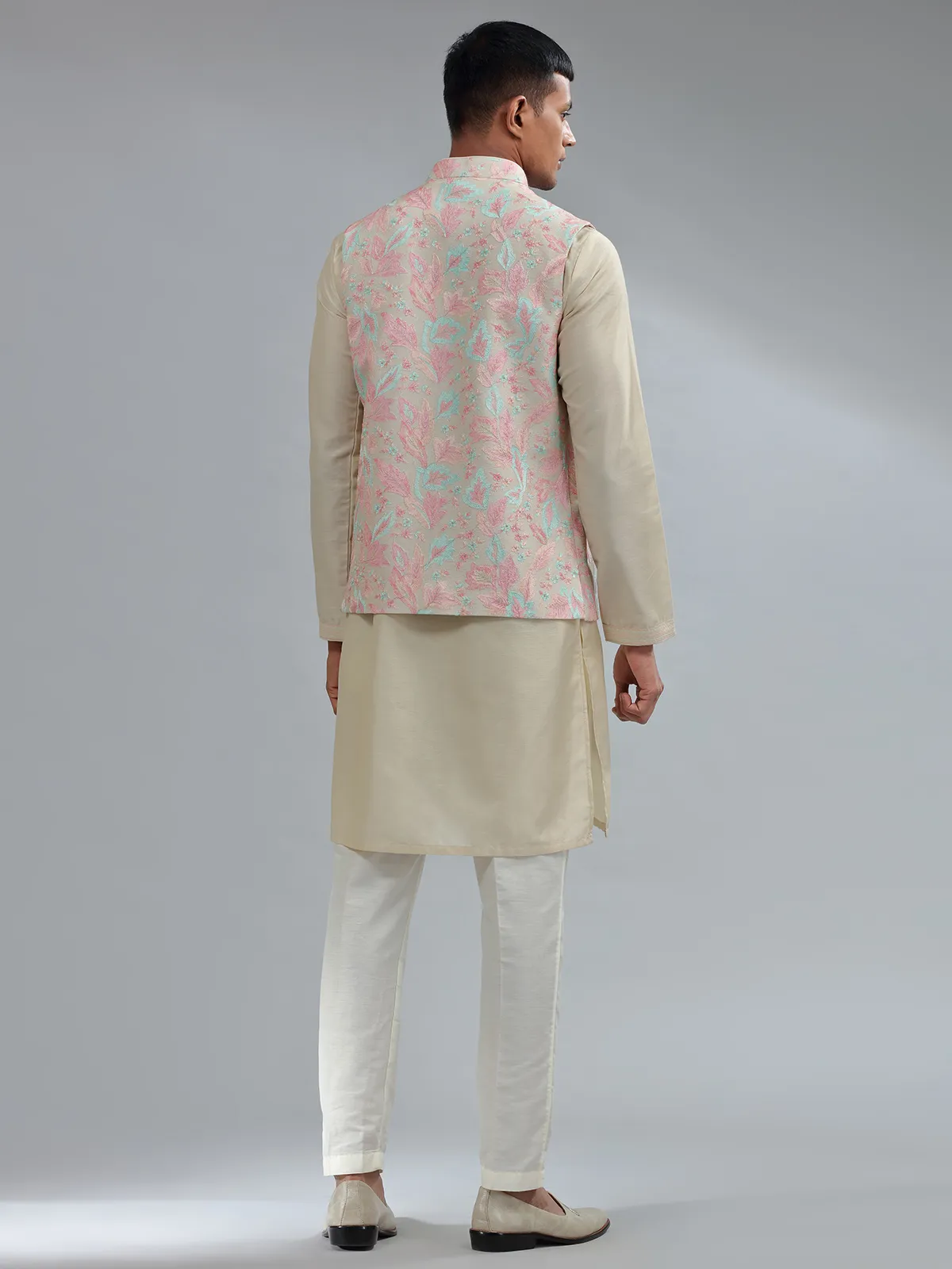 Traditional beige silk waistcoat set for wedding