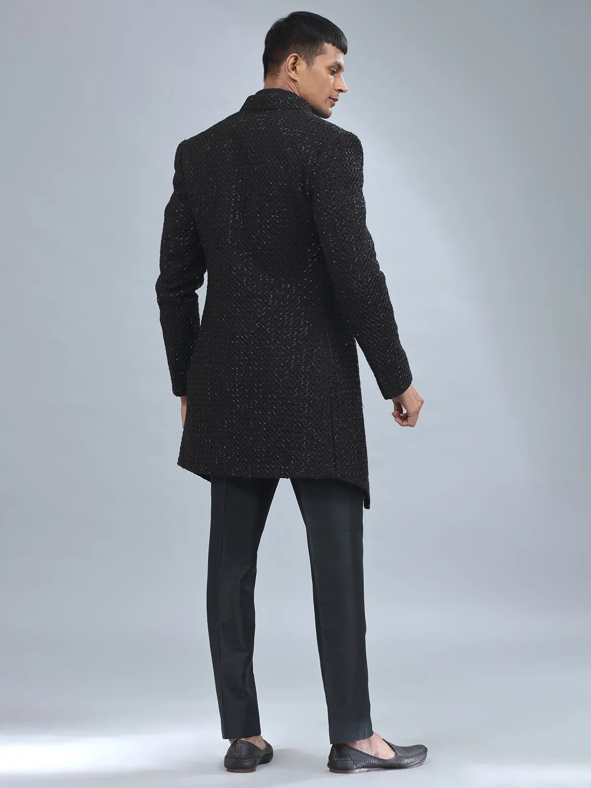 Traditional black terry rayon indowestern