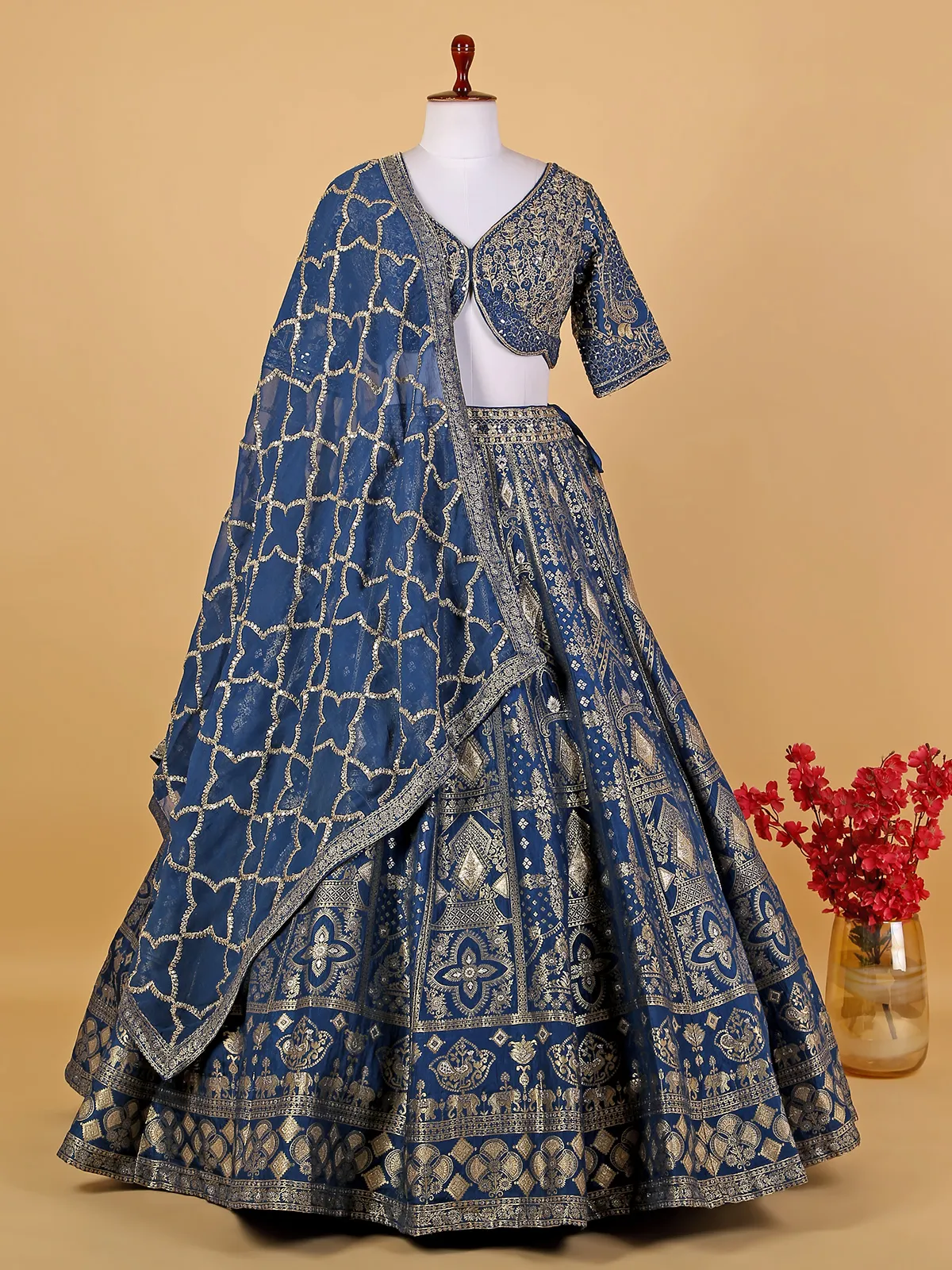 Traditional blue silk lehenga choli