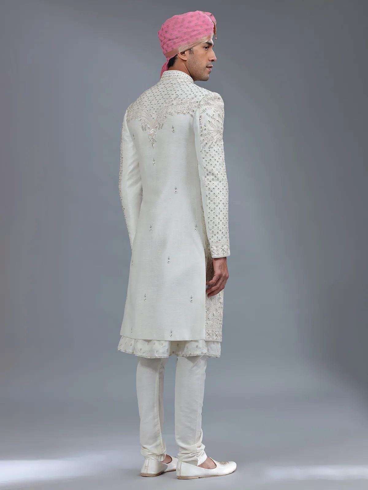 Traditional light cream peshwai style sherwaniG3MSH8099 United...